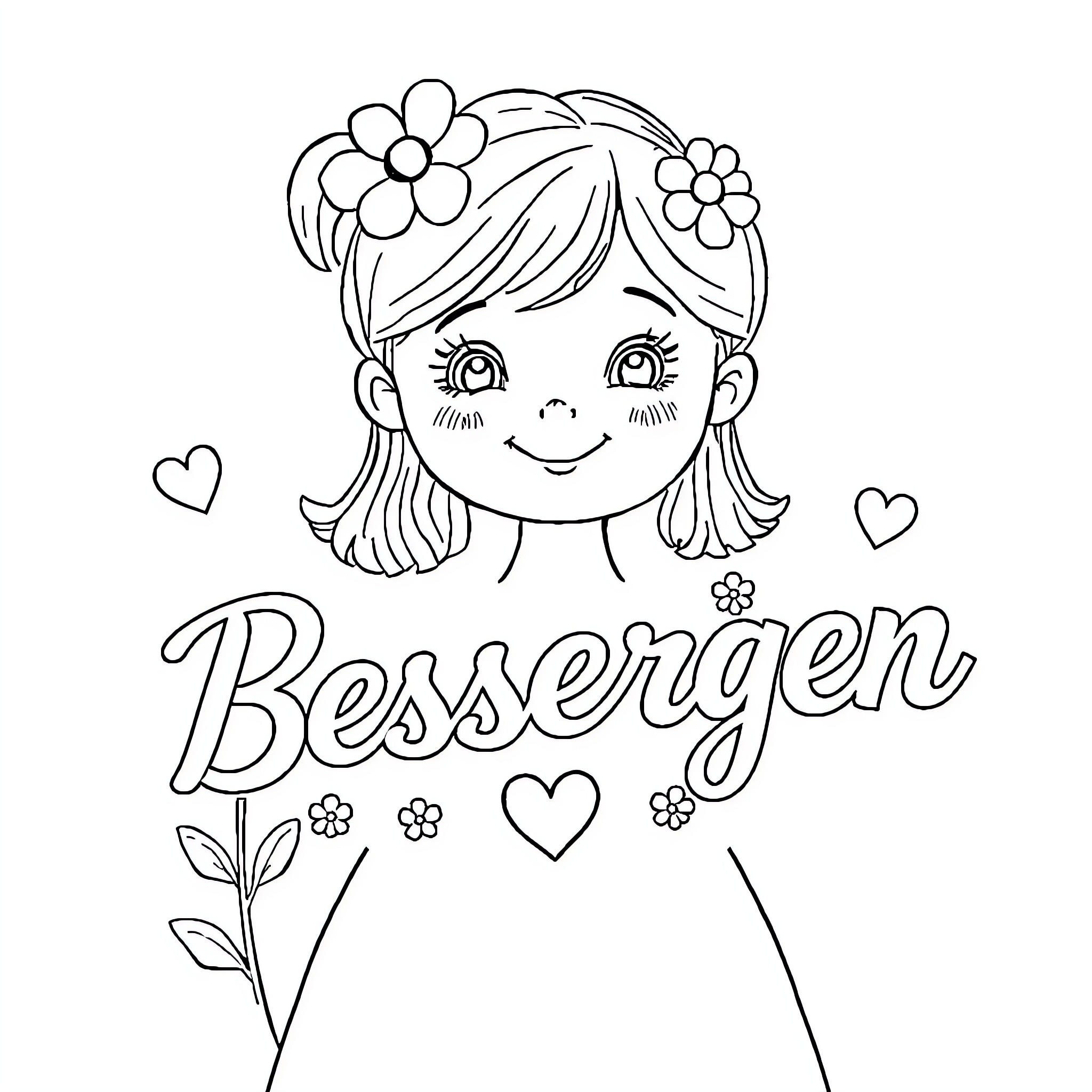 Well Wishes for a Cheery Girl Coloring Page (free black-and-white line drawing printable PDF for all, from beginners to advanced learners, including children, teens, adults, and seniors)