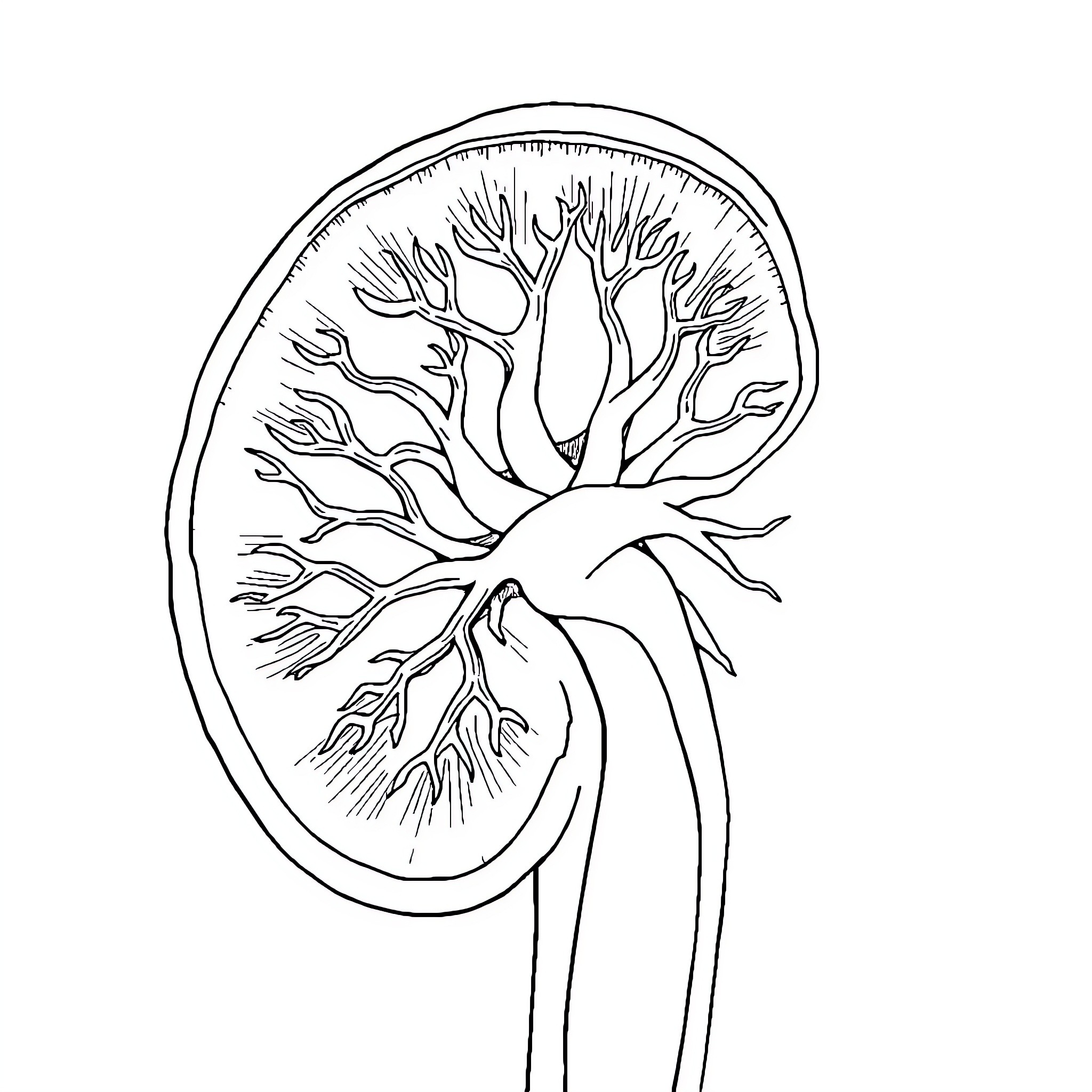 Nephron with intricate tubular structures Coloring Page (free black-and-white line drawing printable PDF for all, from beginners to advanced learners, including children, teens, adults, and seniors)