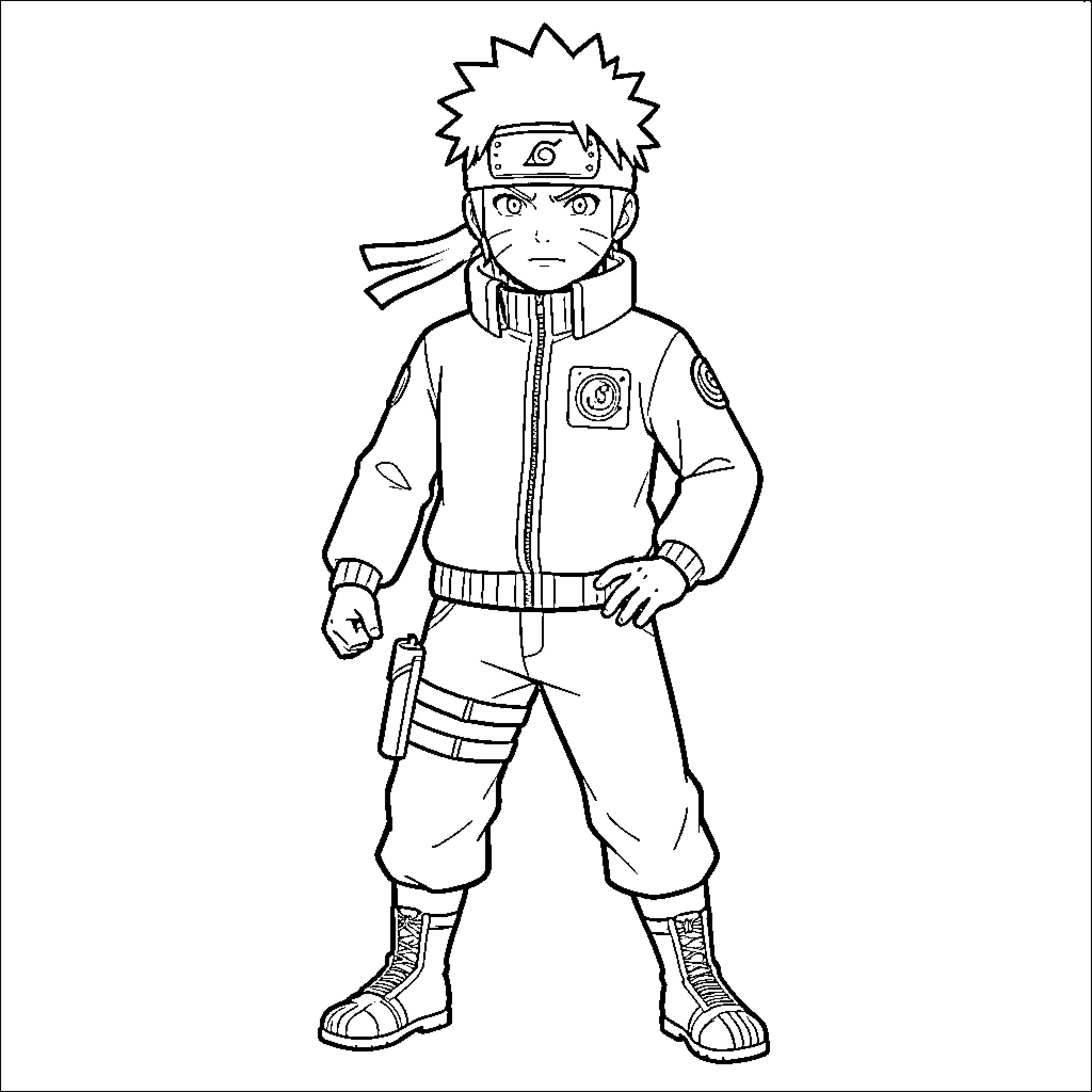 Burto posing heroically in ninja attire Coloring Page (free black-and-white line drawing printable PDF for all, from beginners to advanced learners, including children, teens, adults, and seniors)