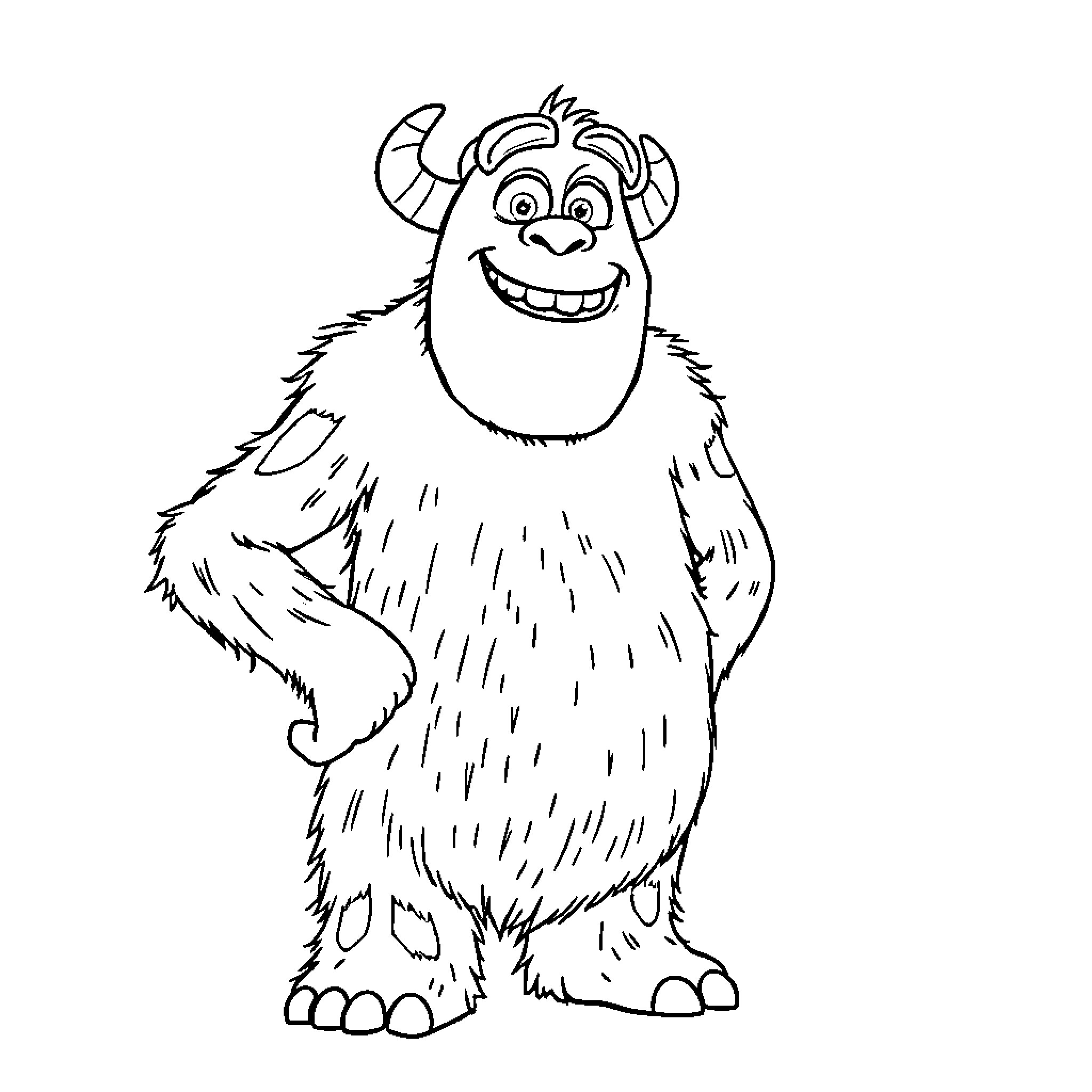 Sully the Friendly Furry Monster Coloring Page (free black-and-white line drawing printable PDF for all, from beginners to advanced learners, including children, teens, adults, and seniors)