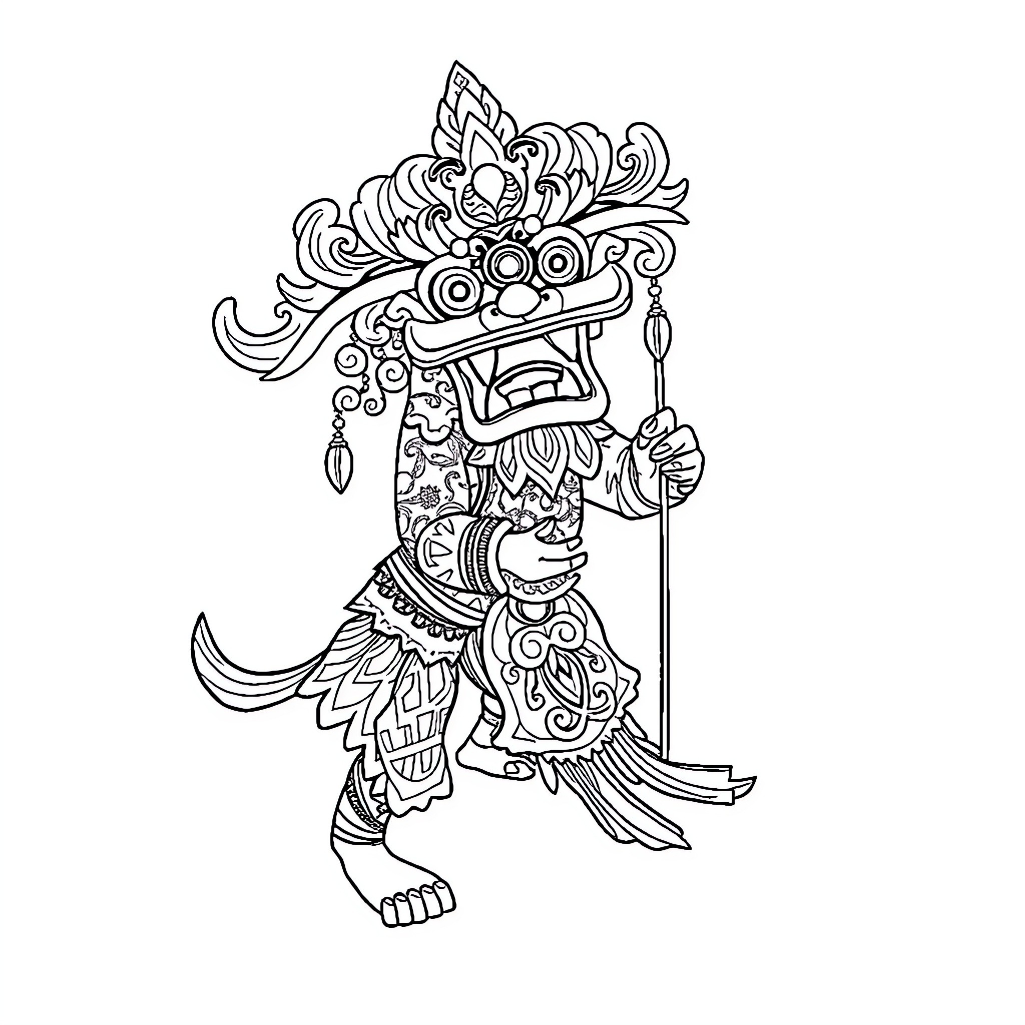 Kelomang Performing Traditional Javanese Dance Coloring Page (free black-and-white line drawing printable PDF for all, from beginners to advanced learners, including children, teens, adults, and seniors)