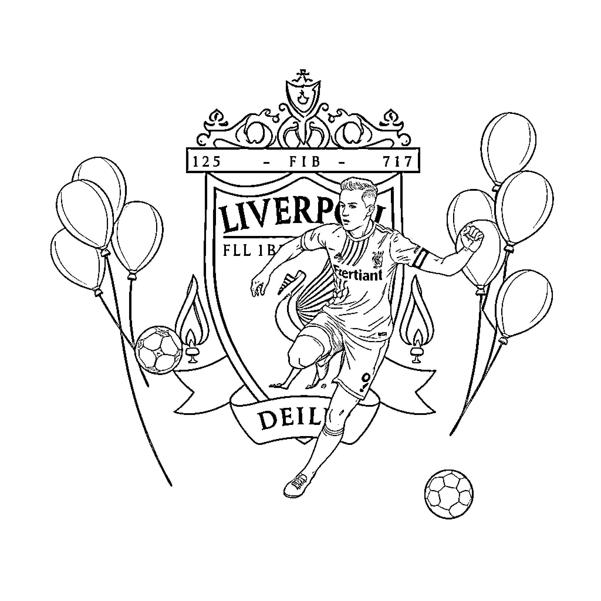 Football Player Celebrating Victory with Balloons Coloring Page (free black-and-white line drawing printable PDF for all, from beginners to advanced learners, including children, teens, adults, and seniors)