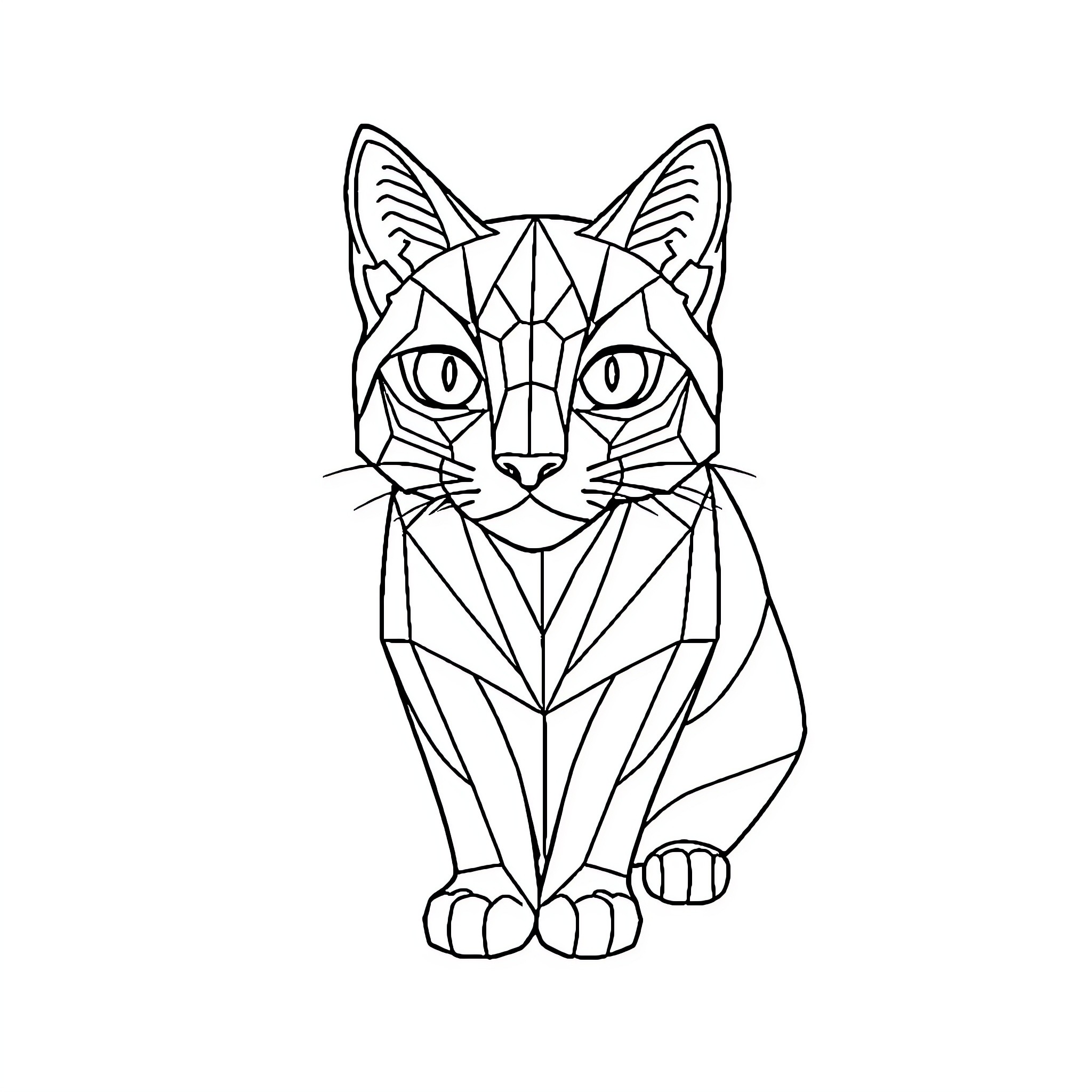 Geometric Feline in Elegant Pose Coloring Page (free black-and-white line drawing printable PDF for all, from beginners to advanced learners, including children, teens, adults, and seniors)