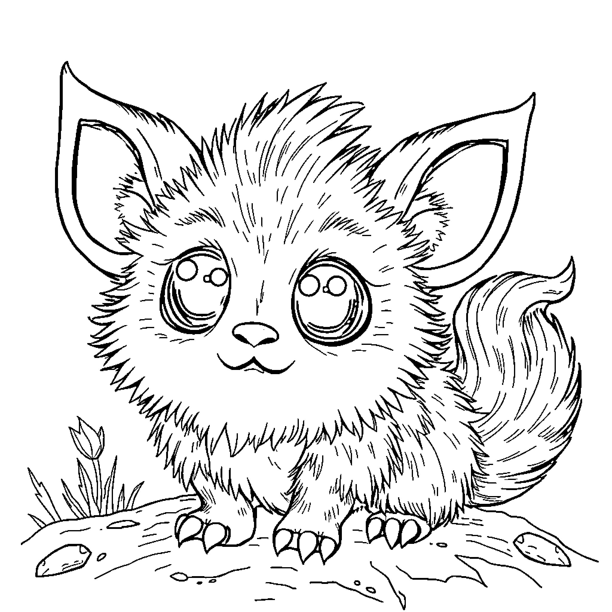 Otumm adorable furry creature in nature Coloring Page (free black-and-white line drawing printable PDF for all, from beginners to advanced learners, including children, teens, adults, and seniors)