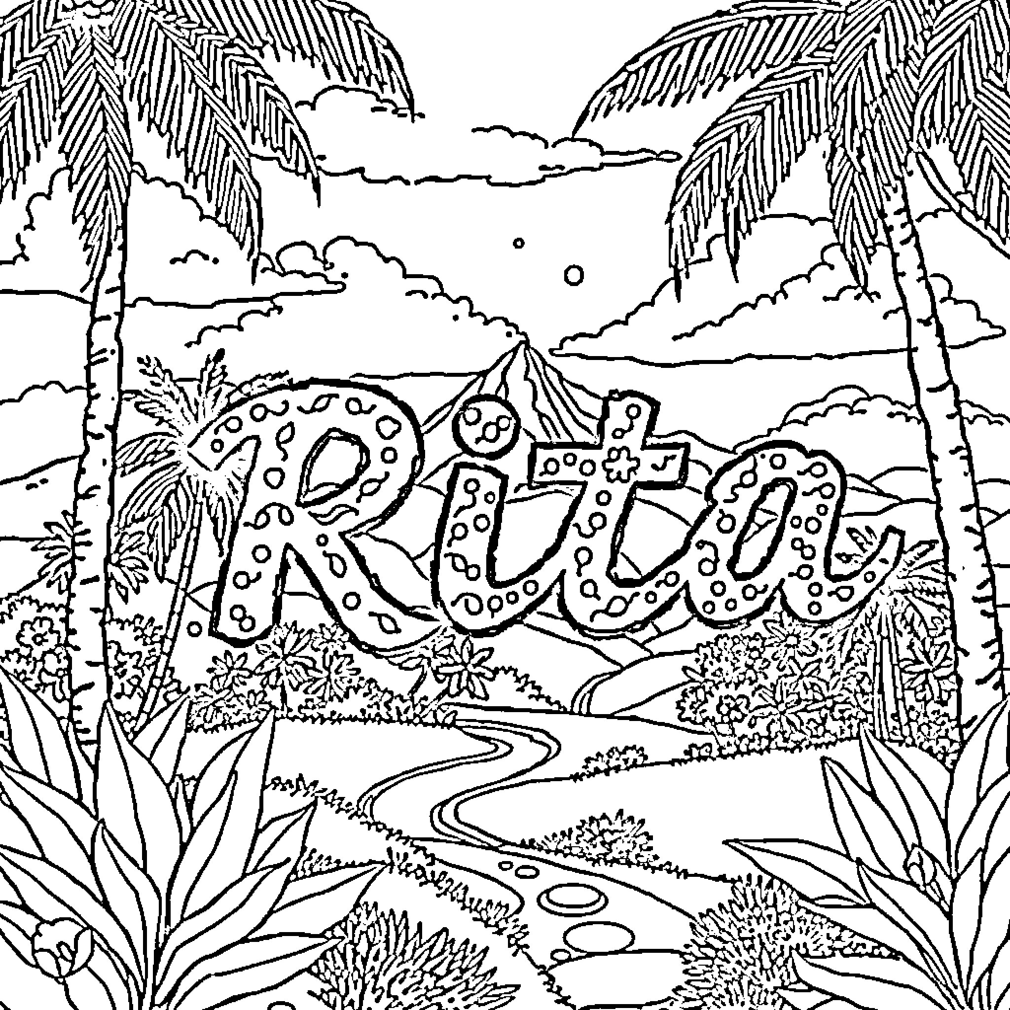 Lily's Tropical Adventure Coloring Page (free black-and-white line drawing printable PDF for all, from beginners to advanced learners, including children, teens, adults, and seniors)