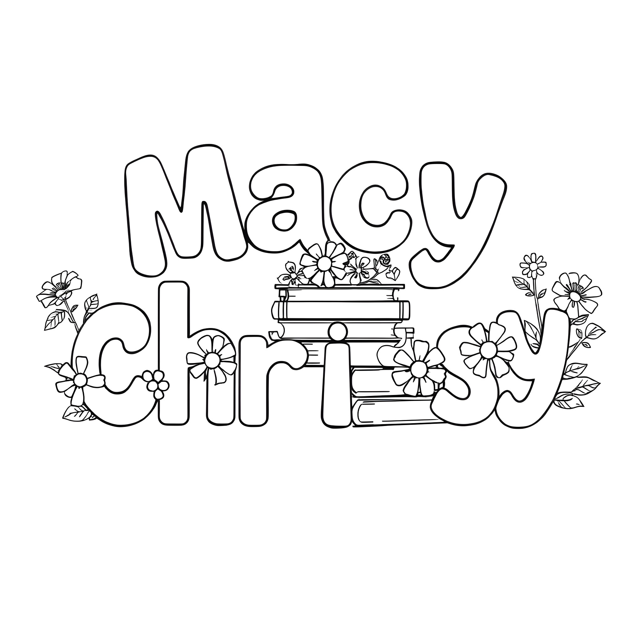 Letter of Floral Text and Book Coloring Page (free black-and-white line drawing printable PDF for all, from beginners to advanced learners, including children, teens, adults, and seniors)