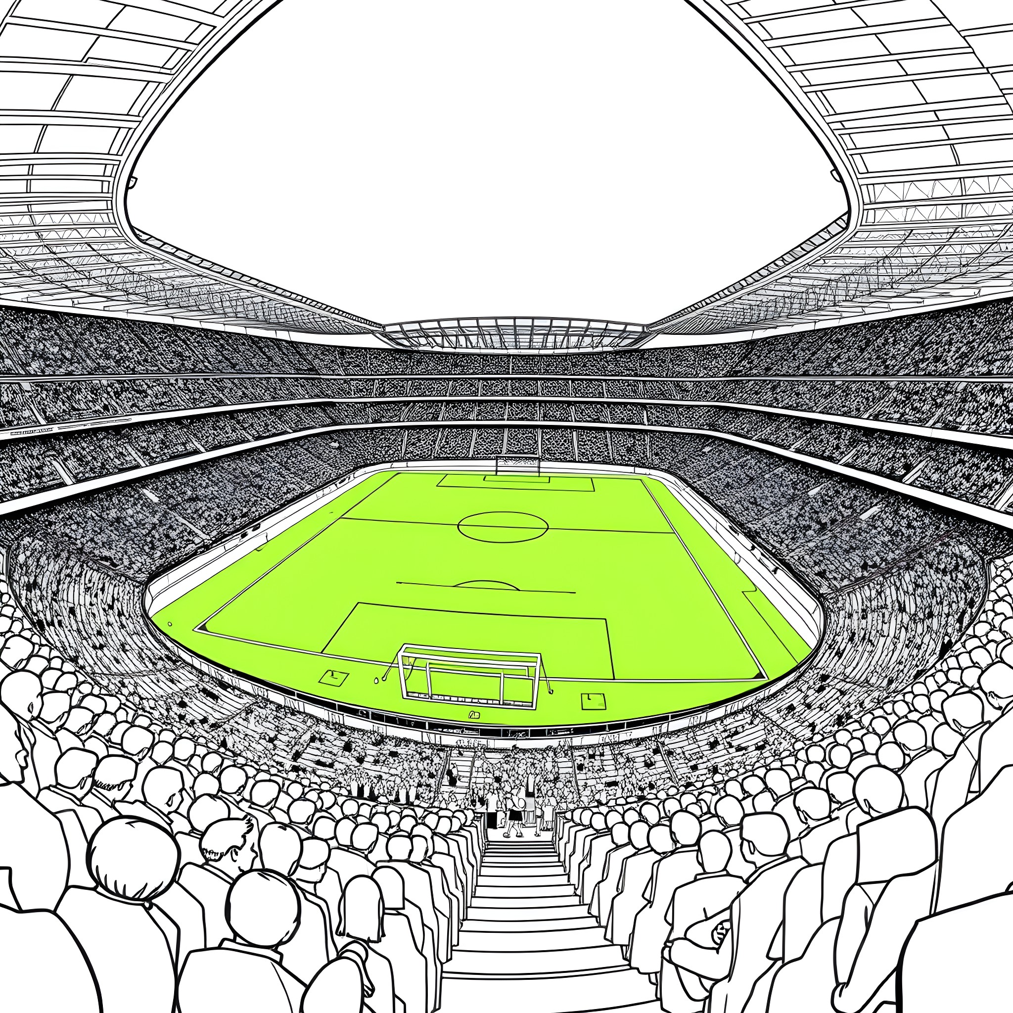 Old Trafford stadium hosting a soccer match Coloring Page (free black-and-white line drawing printable PDF for all, from beginners to advanced learners, including children, teens, adults, and seniors)