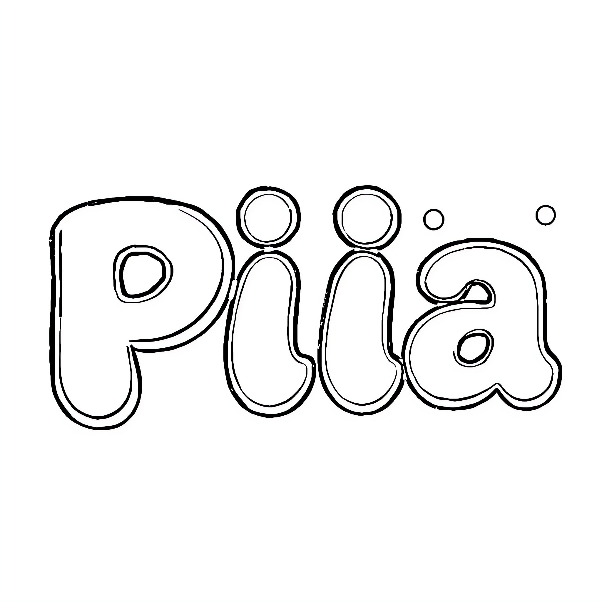 Pia's playful name design Coloring Page (free black-and-white line drawing printable PDF for all, from beginners to advanced learners, including children, teens, adults, and seniors)