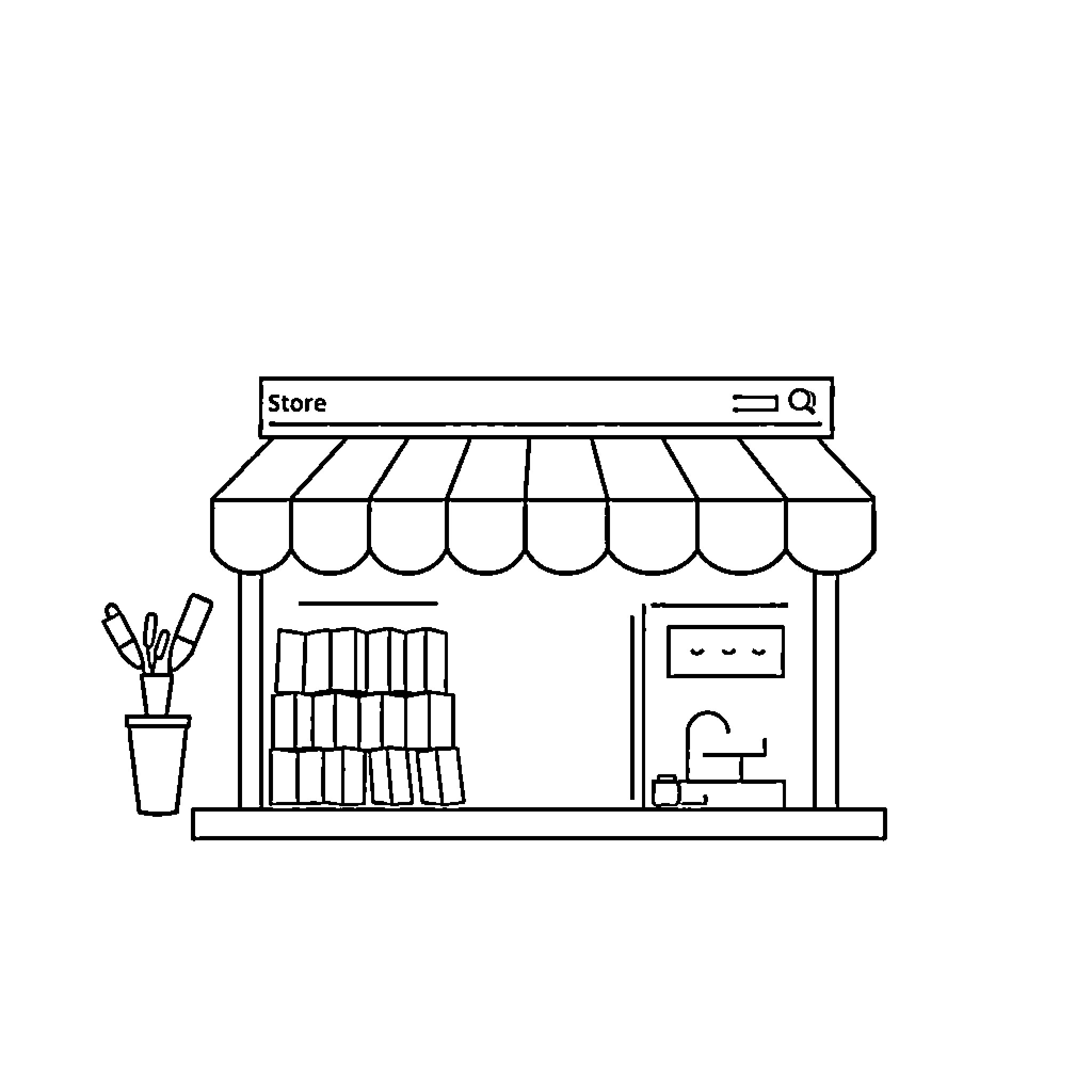 Website Illustration of a Store Coloring Page (free black-and-white line drawing printable PDF for all, from beginners to advanced learners, including children, teens, adults, and seniors)
