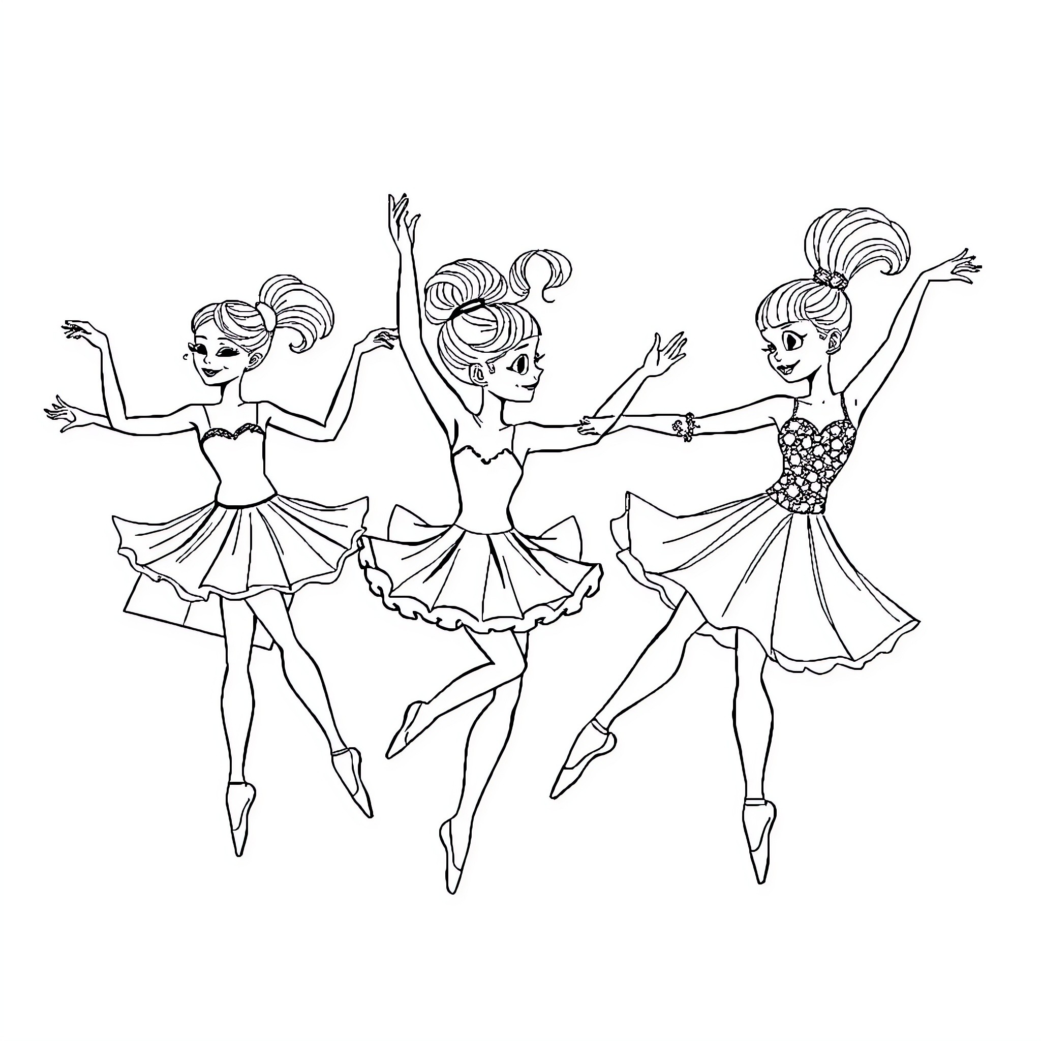 Skeleton ballerinas dancing gracefully on stage Coloring Page (free black-and-white line drawing printable PDF for all, from beginners to advanced learners, including children, teens, adults, and seniors)