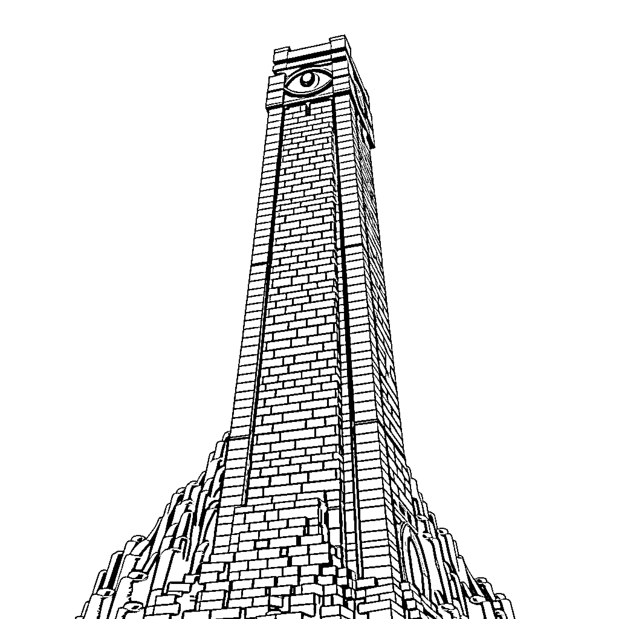 Sauron's Menacing Citadel of Darkness Coloring Page (free black-and-white line drawing printable PDF for all, from beginners to advanced learners, including children, teens, adults, and seniors)