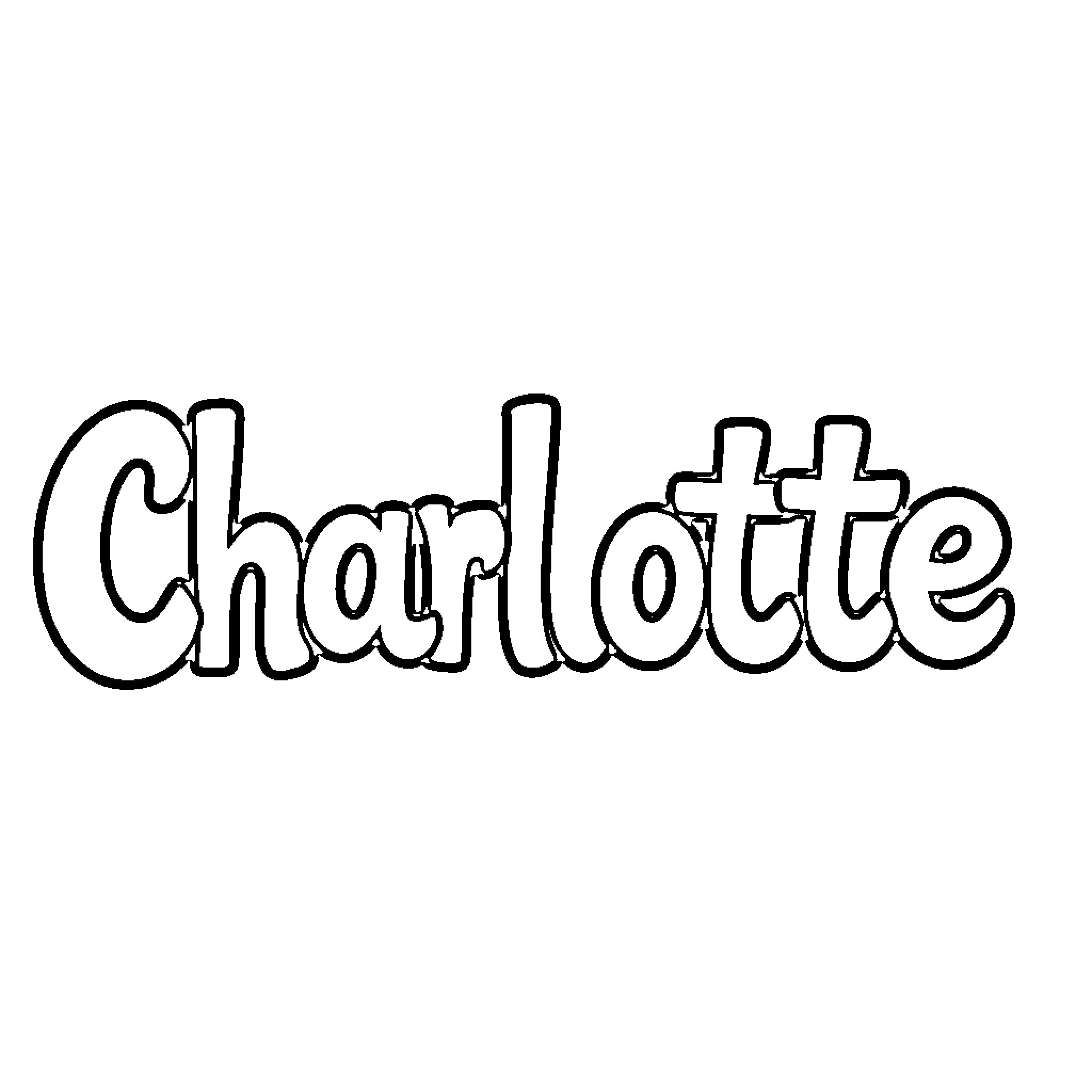 Charlotte's name in handwritten style Coloring Page (free black-and-white line drawing printable PDF for all, from beginners to advanced learners, including children, teens, adults, and seniors)