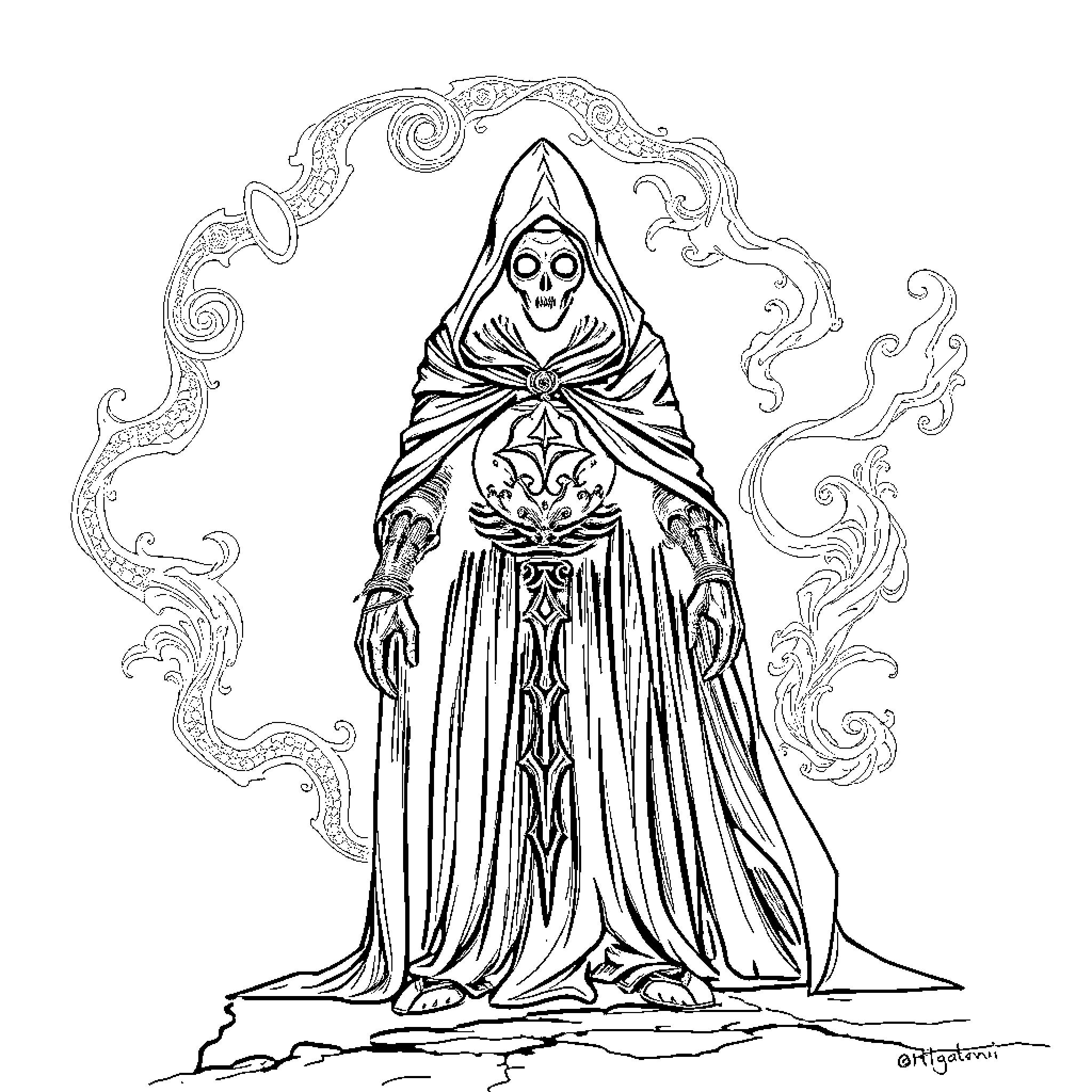 Vessel of Mysterious Supernatural Ritual Coloring Page (free black-and-white line drawing printable PDF for all, from beginners to advanced learners, including children, teens, adults, and seniors)