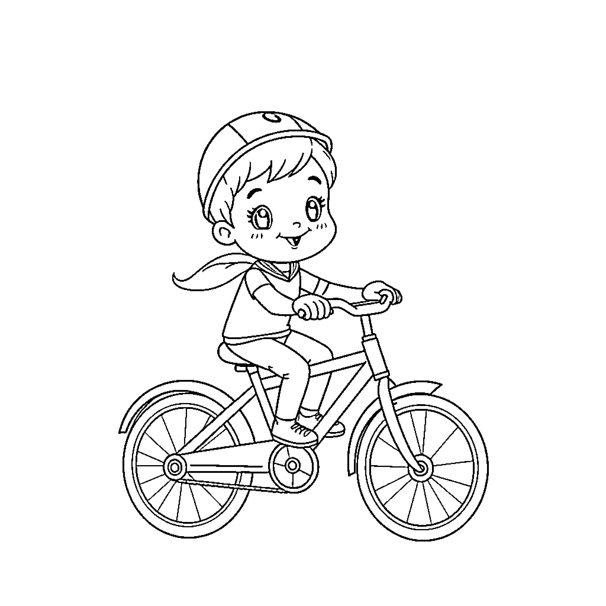 Bike Ride for a Young Adventurer Coloring Page (free black-and-white line drawing printable PDF for all, from beginners to advanced learners, including children, teens, adults, and seniors)