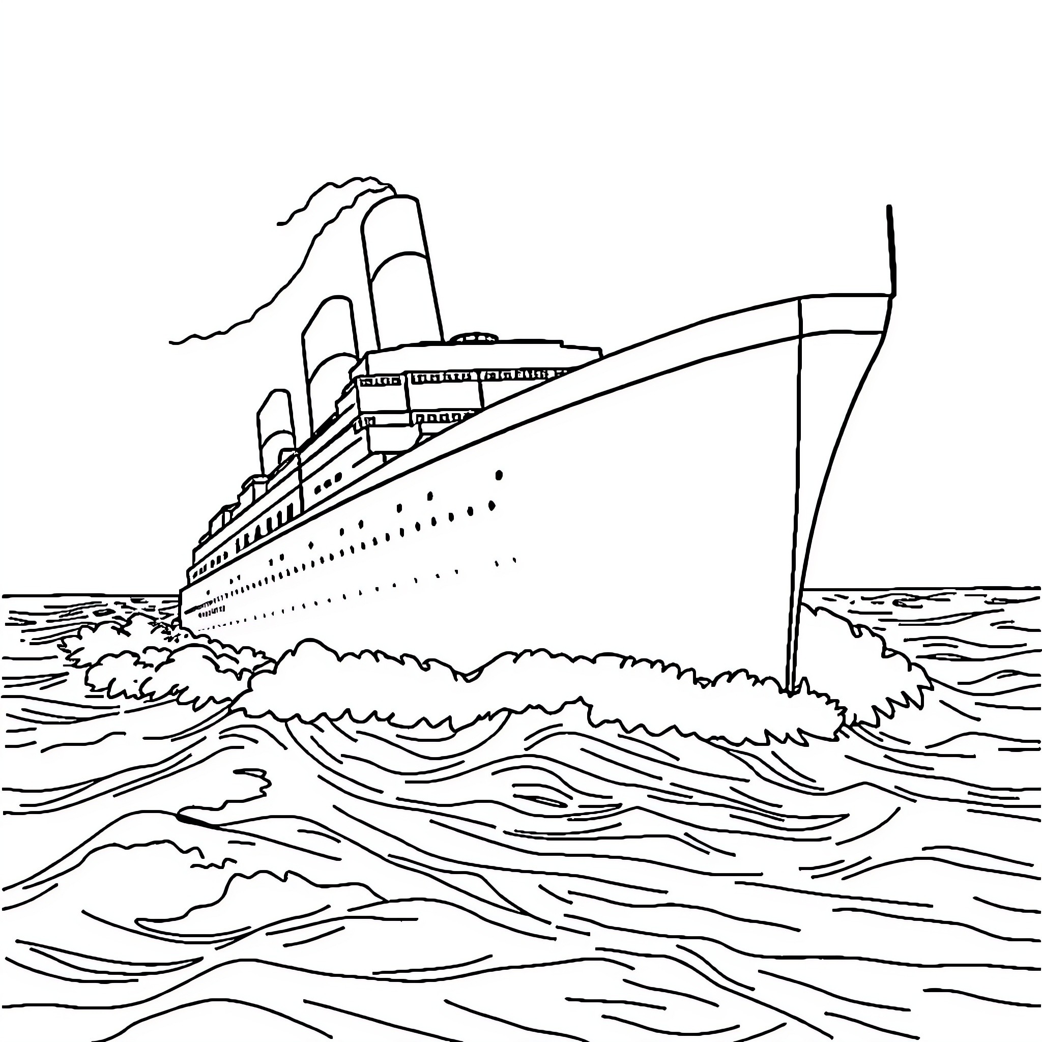 Titanic sinking in the vast ocean Coloring Page (free black-and-white line drawing printable PDF for all, from beginners to advanced learners, including children, teens, adults, and seniors)