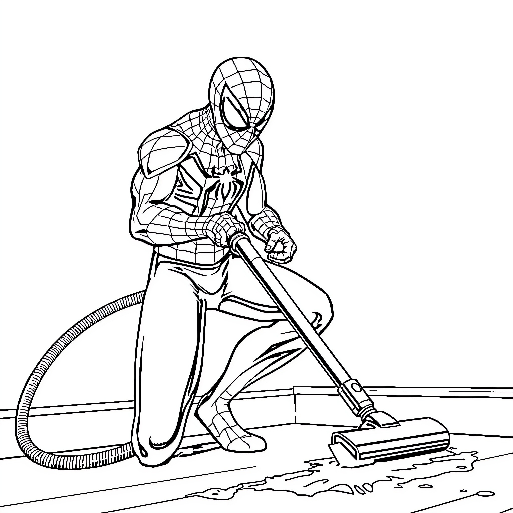 Spiderman cleaning up the streets Coloring Page (free black-and-white line drawing printable PDF for all, from beginners to advanced learners, including children, teens, adults, and seniors)