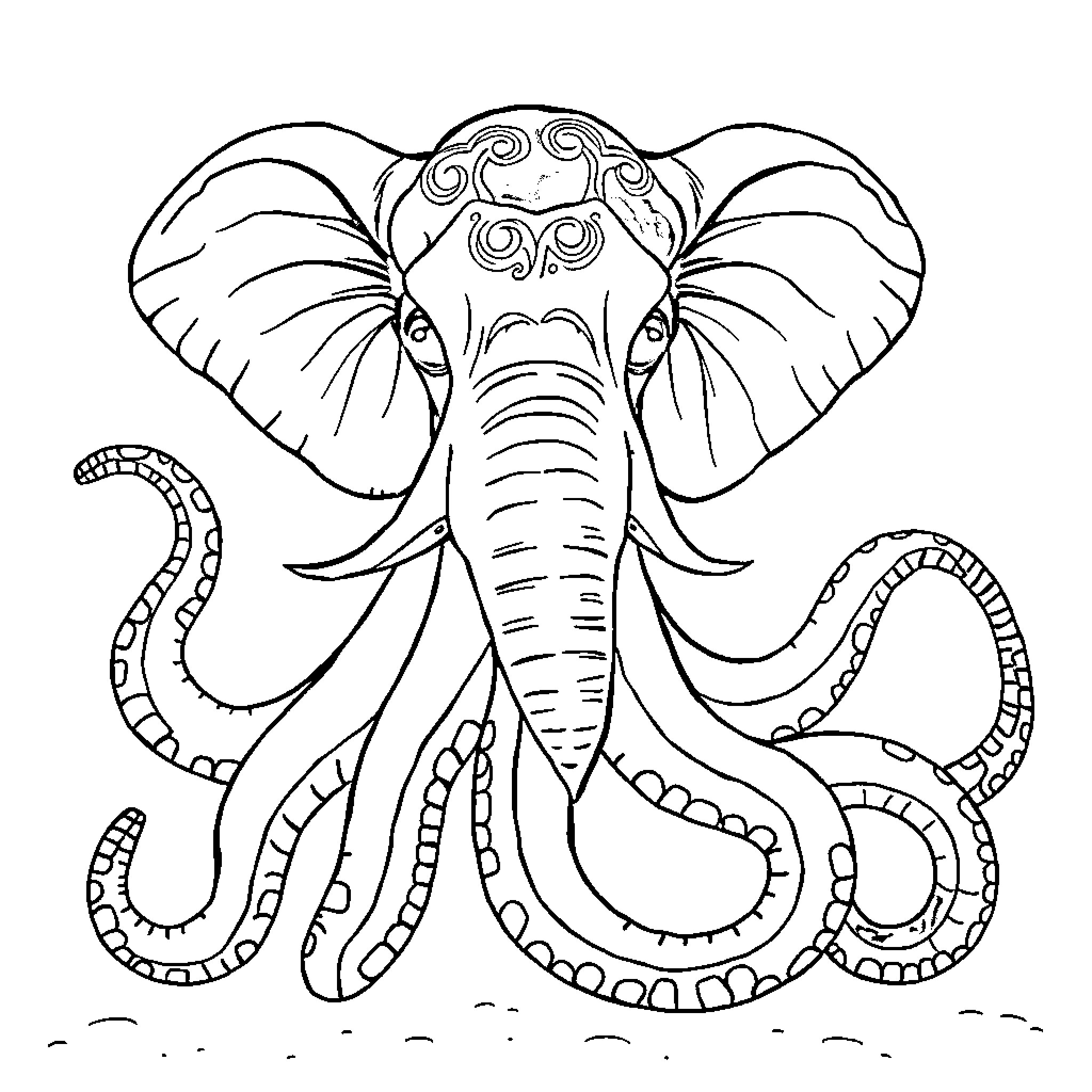 Elephant with intricate floral designs Coloring Page (free black-and-white line drawing printable PDF for all, from beginners to advanced learners, including children, teens, adults, and seniors)