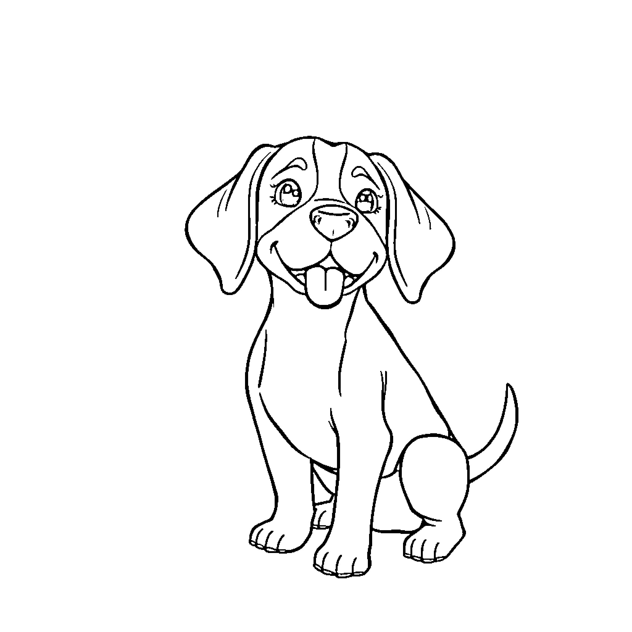 Beagle puppy in a happy mood Coloring Page (free black-and-white line drawing printable PDF for all, from beginners to advanced learners, including children, teens, adults, and seniors)