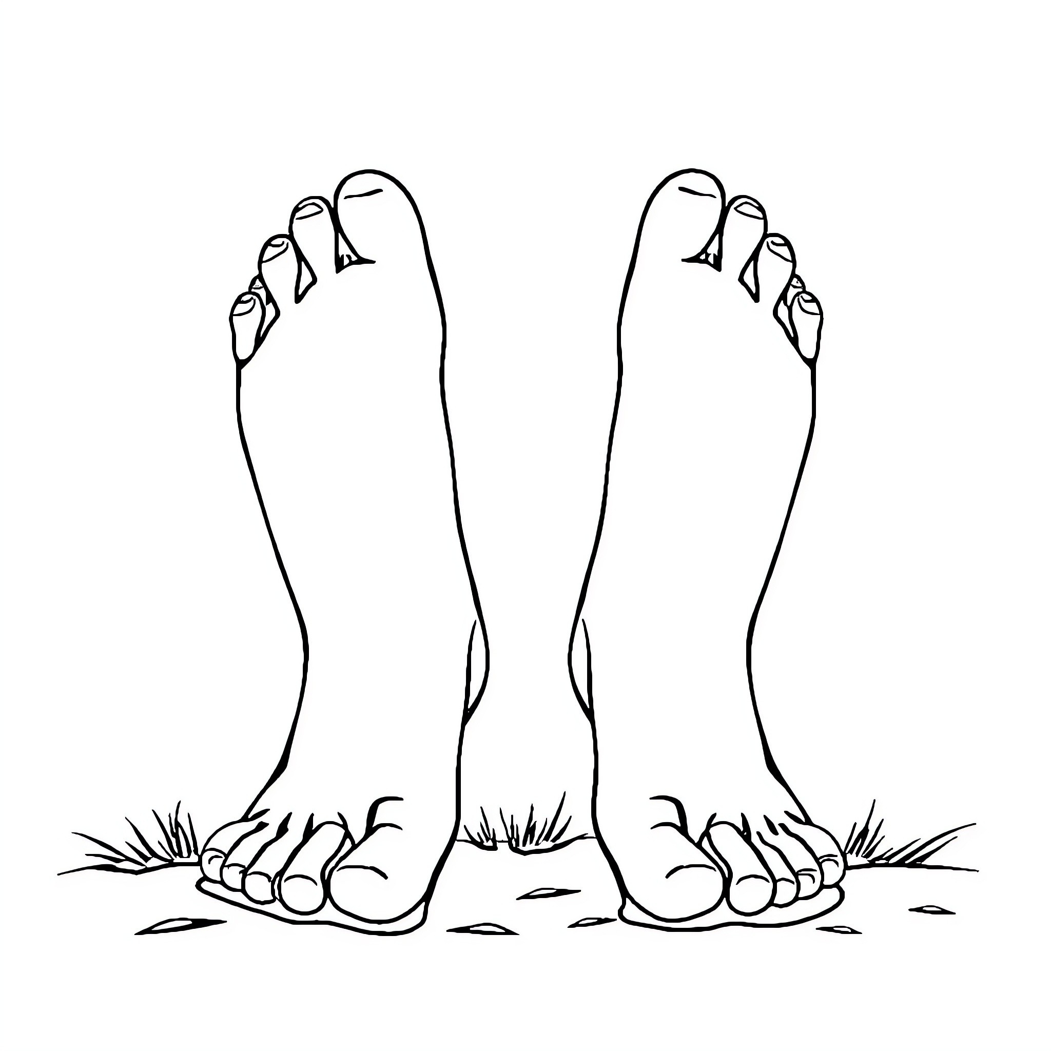 Feet resting in the grass Coloring Page (free black-and-white line drawing printable PDF for all, from beginners to advanced learners, including children, teens, adults, and seniors)