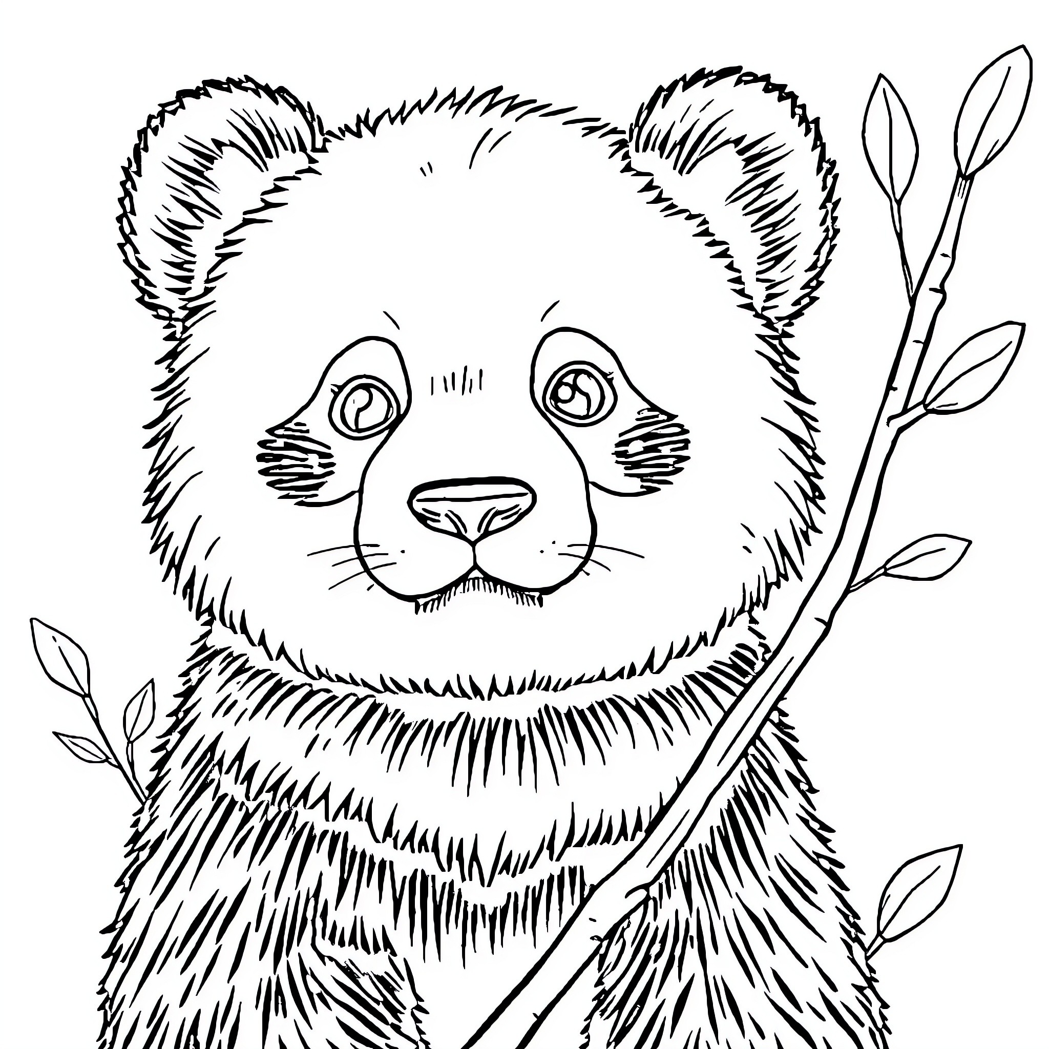 Panda enjoying bamboo sticks in natural habitat Coloring Page (free black-and-white line drawing printable PDF for all, from beginners to advanced learners, including children, teens, adults, and seniors)