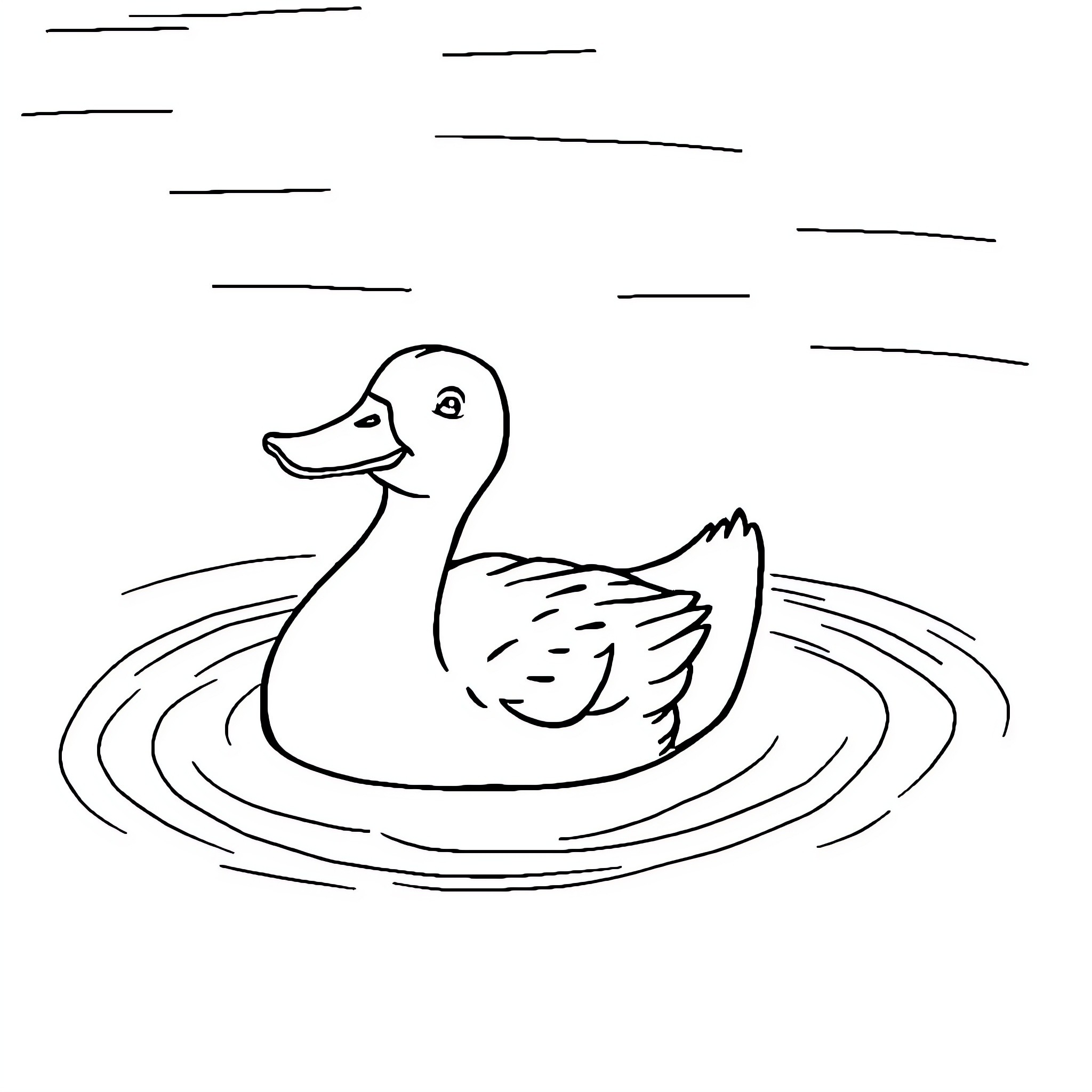 Duck floating peacefully in the water Coloring Page (free black-and-white line drawing printable PDF for all, from beginners to advanced learners, including children, teens, adults, and seniors)