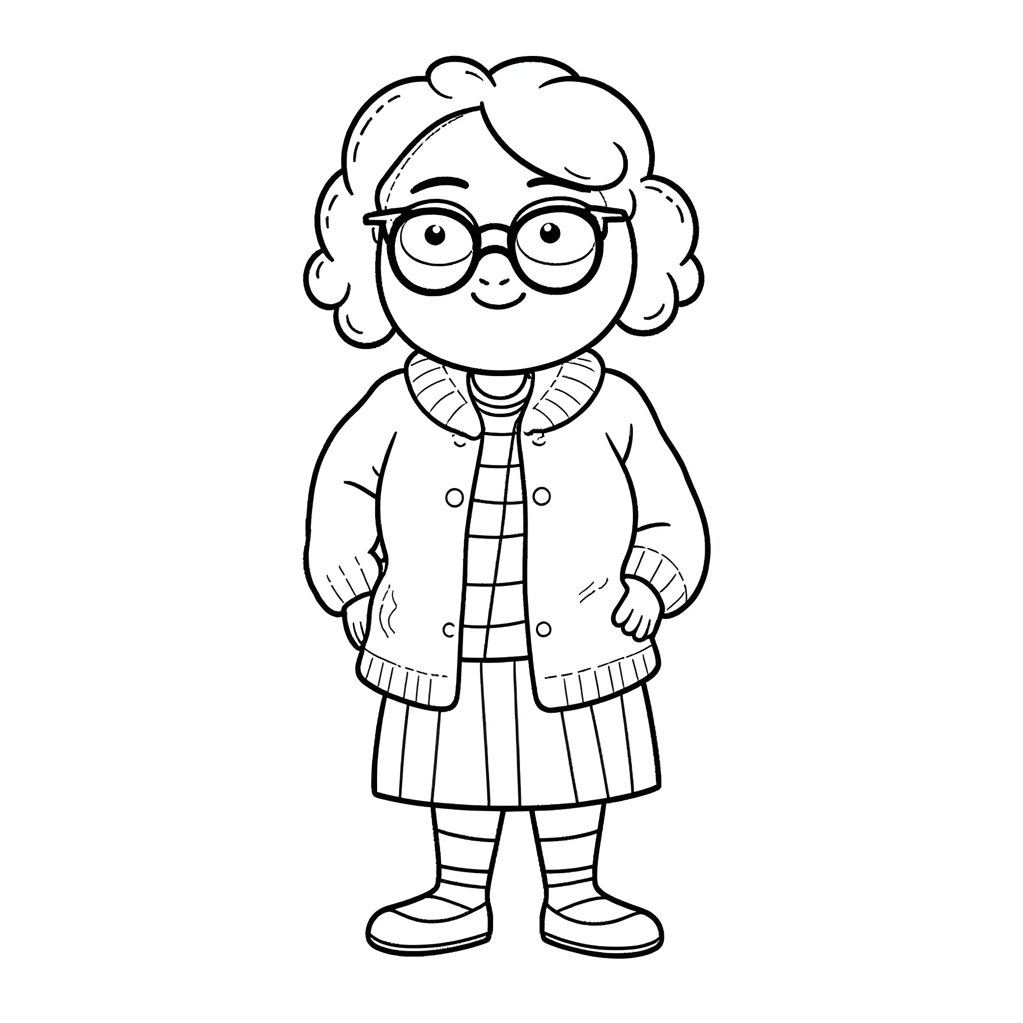 Bluey in Glasses and Casual Outfit Coloring Page (free black-and-white line drawing printable PDF for all, from beginners to advanced learners, including children, teens, adults, and seniors)