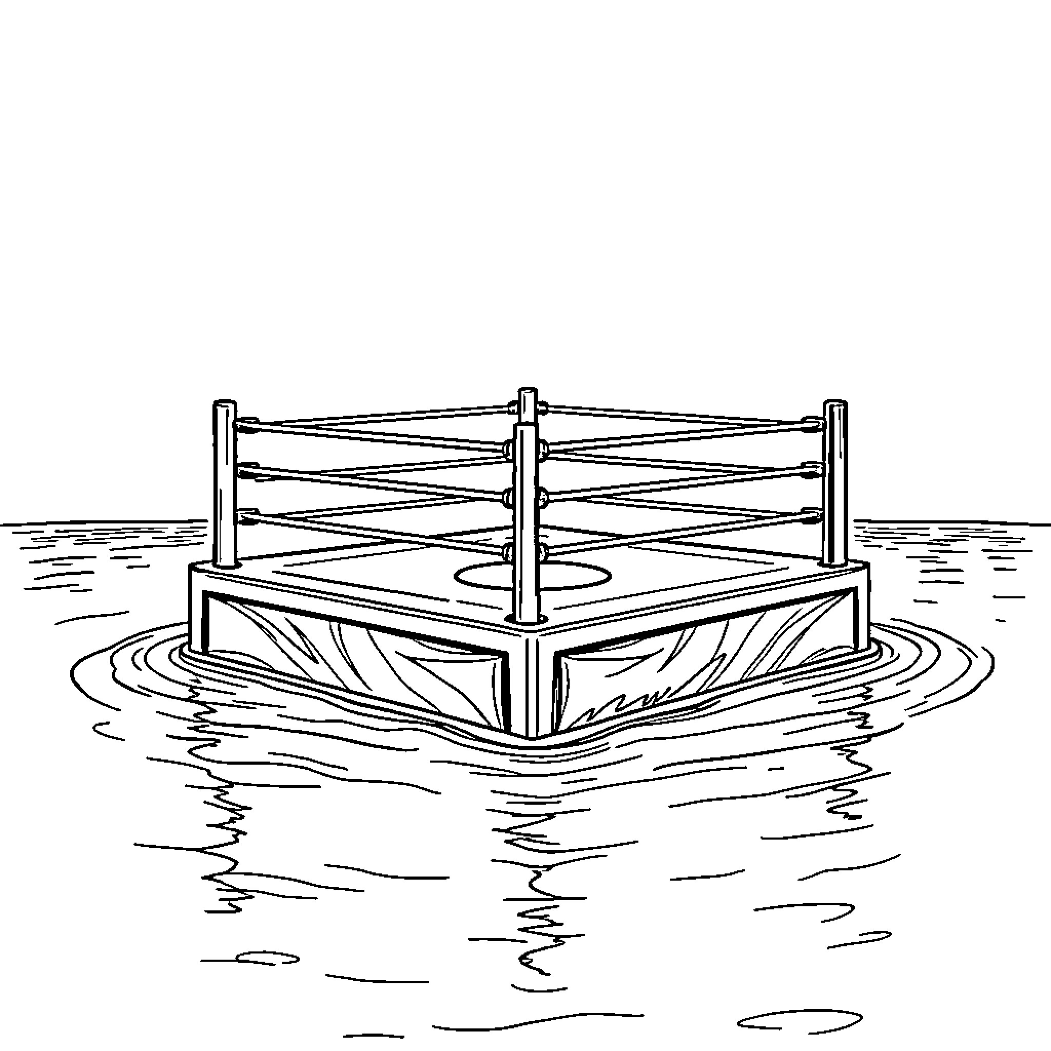 WWE Ring Surrounded by Reflective Water Coloring Page (free black-and-white line drawing printable PDF for all, from beginners to advanced learners, including children, teens, adults, and seniors)