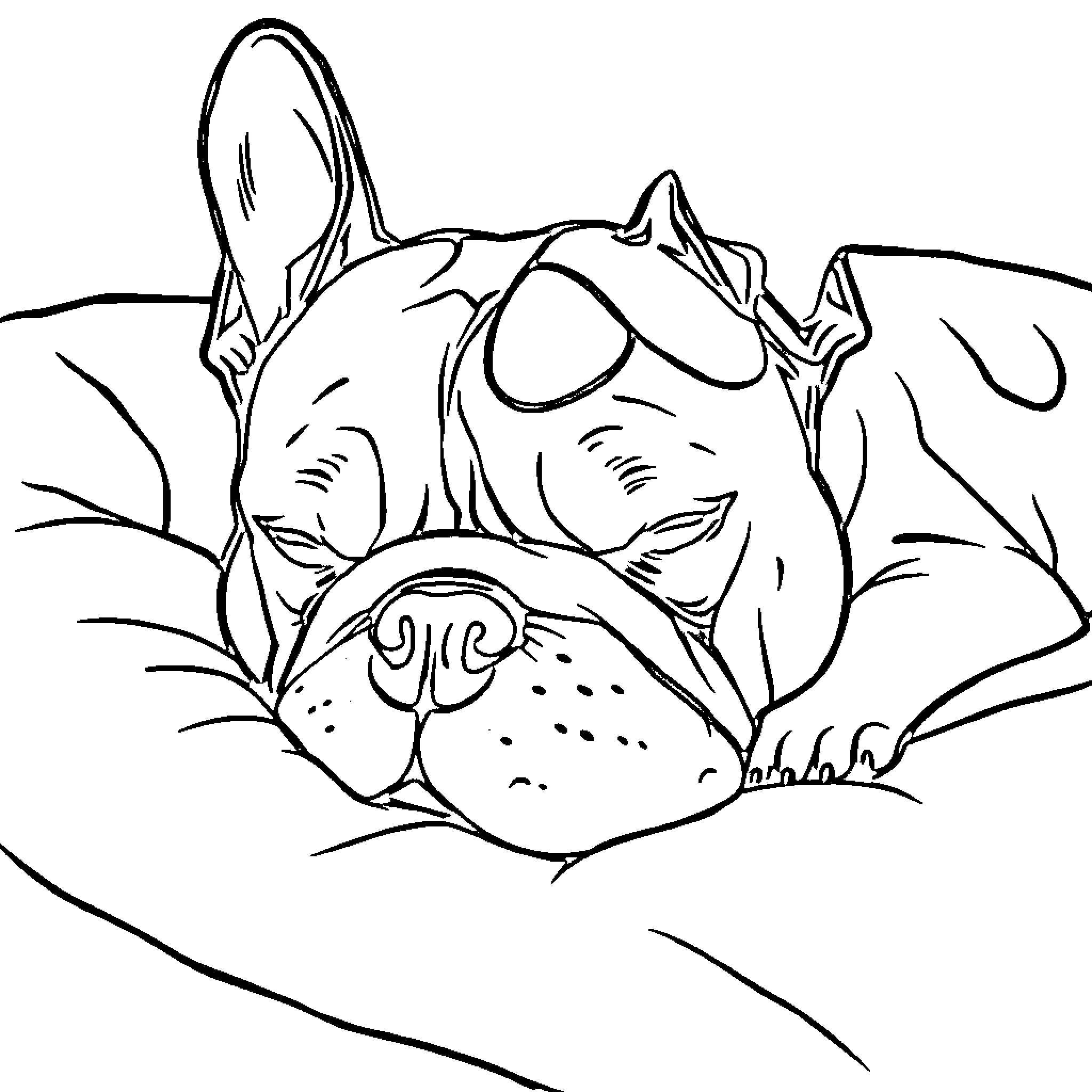Bulldog resting peacefully in nature Coloring Page (free black-and-white line drawing printable PDF for all, from beginners to advanced learners, including children, teens, adults, and seniors)