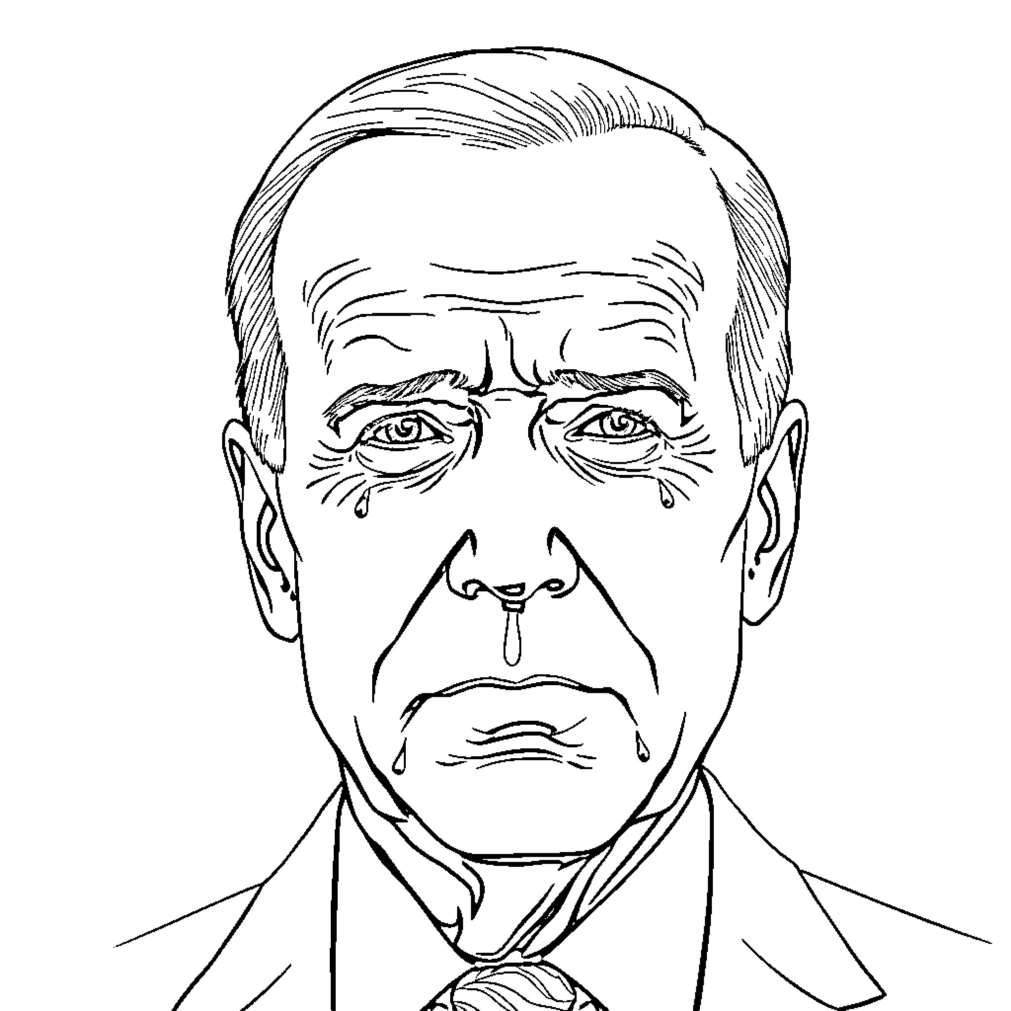 Joe Biden's Solemn Expression and Formal Attire Coloring Page (free black-and-white line drawing printable PDF for all, from beginners to advanced learners, including children, teens, adults, and seniors)