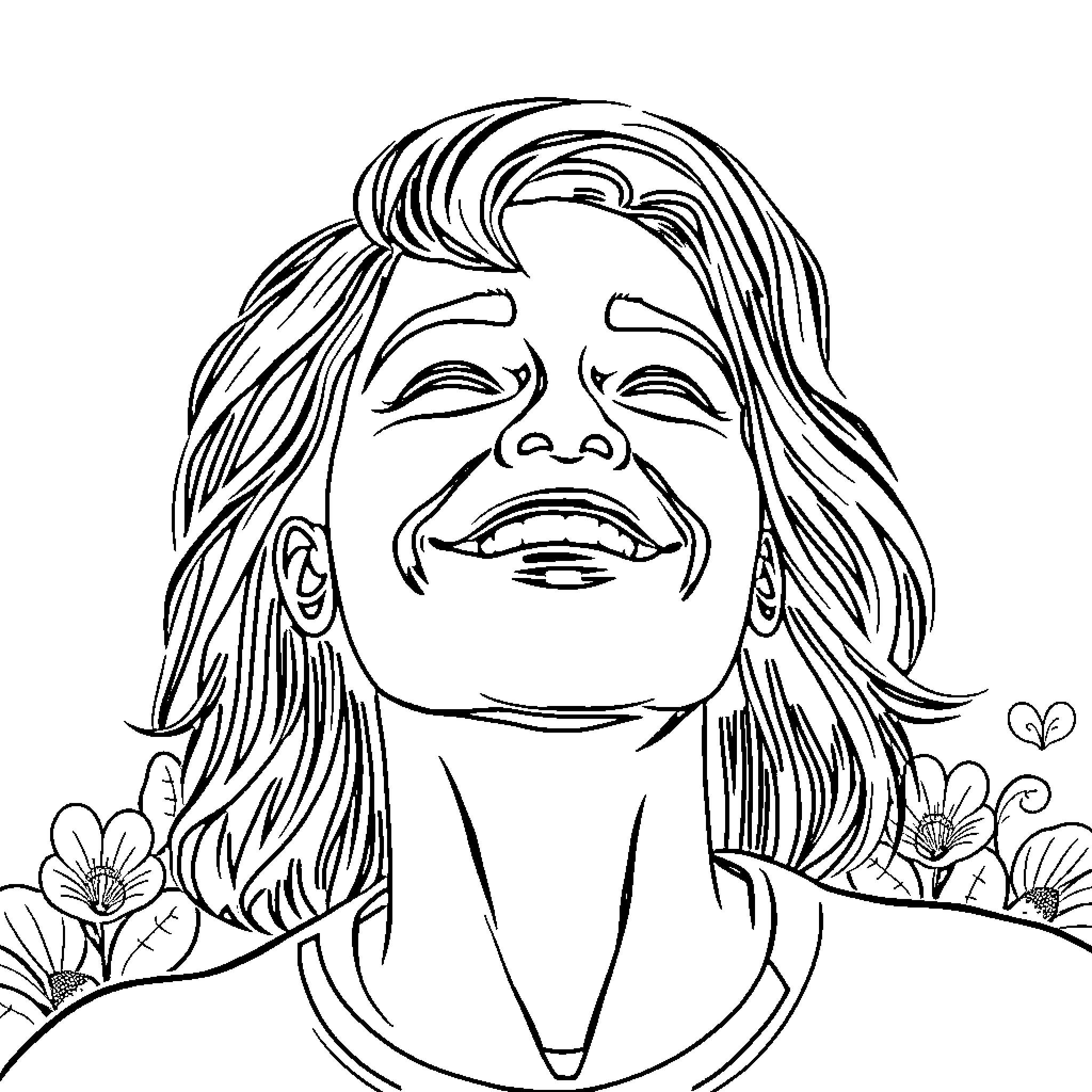 Mental Health - Serene Expression in Nature Coloring Page (free black-and-white line drawing printable PDF for all, from beginners to advanced learners, including children, teens, adults, and seniors)