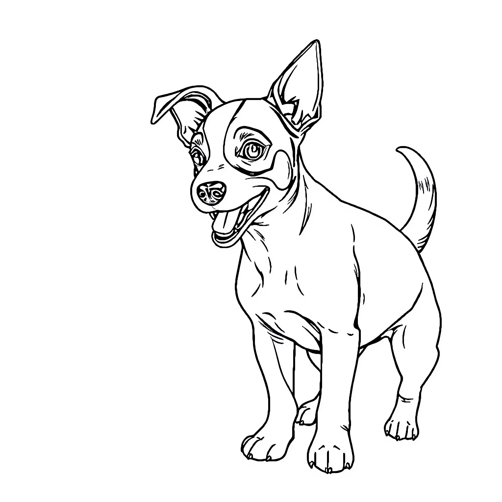 Jack Russell Terrier sitting and looking happy Coloring Page (free black-and-white line drawing printable PDF for all, from beginners to advanced learners, including children, teens, adults, and seniors)