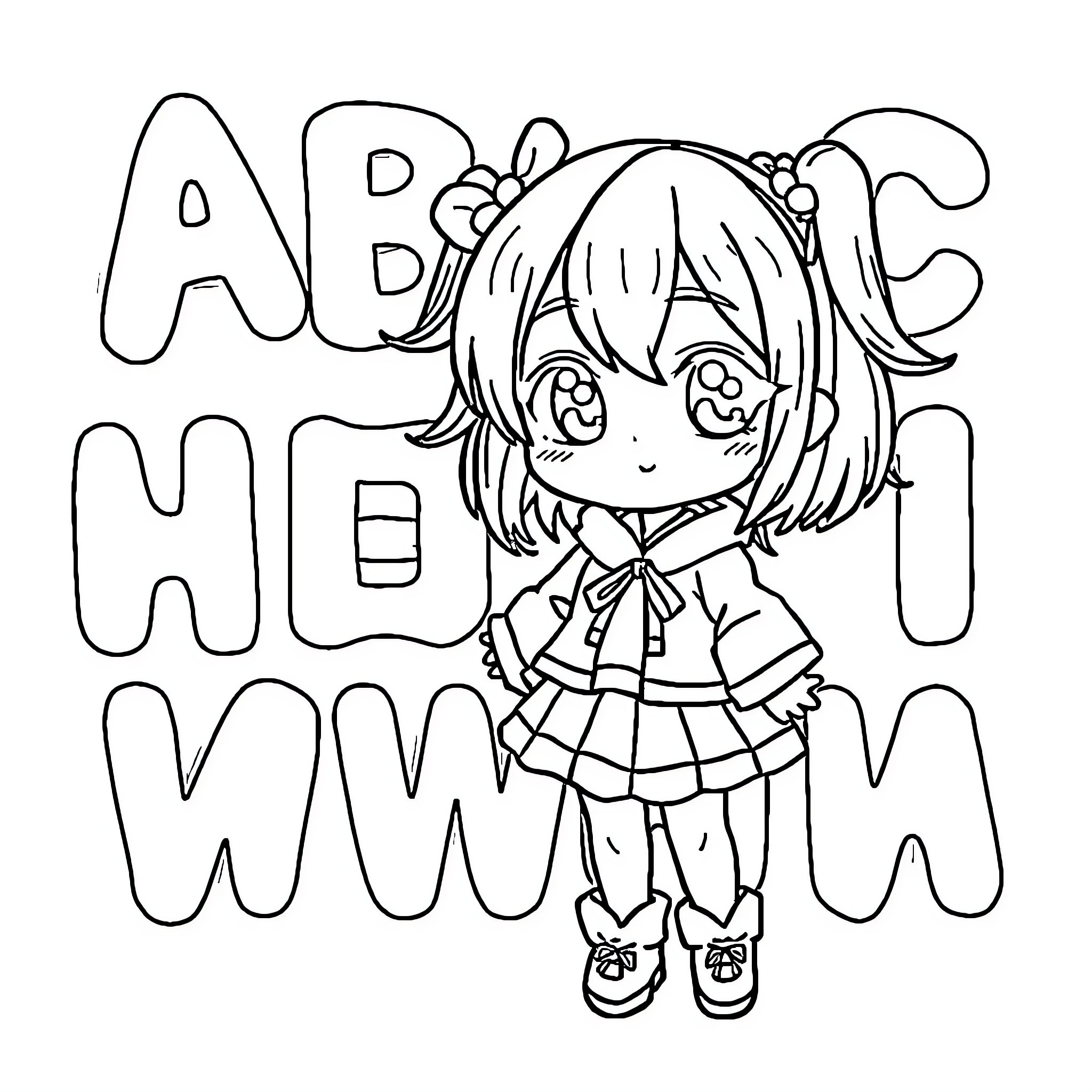 Kuromi's Energetic Anime-Inspired Pose Coloring Page (free black-and-white line drawing printable PDF for all, from beginners to advanced learners, including children, teens, adults, and seniors)