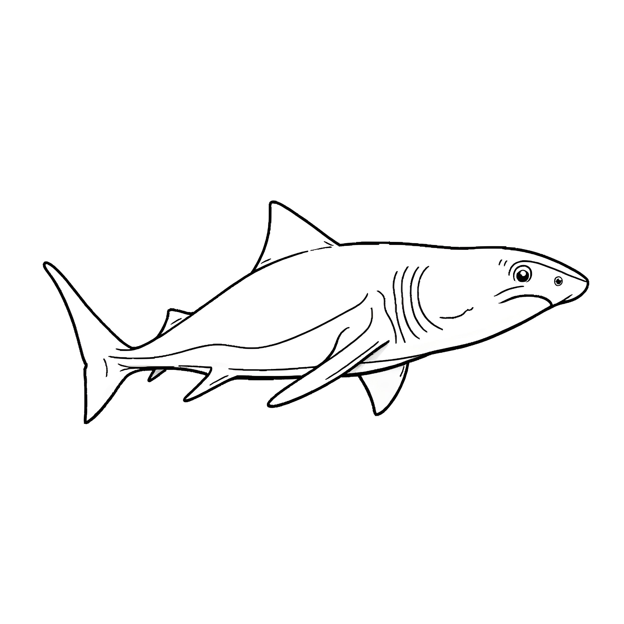 Dinosaur Shark swimming calmly Coloring Page (free black-and-white line drawing printable PDF for all, from beginners to advanced learners, including children, teens, adults, and seniors)