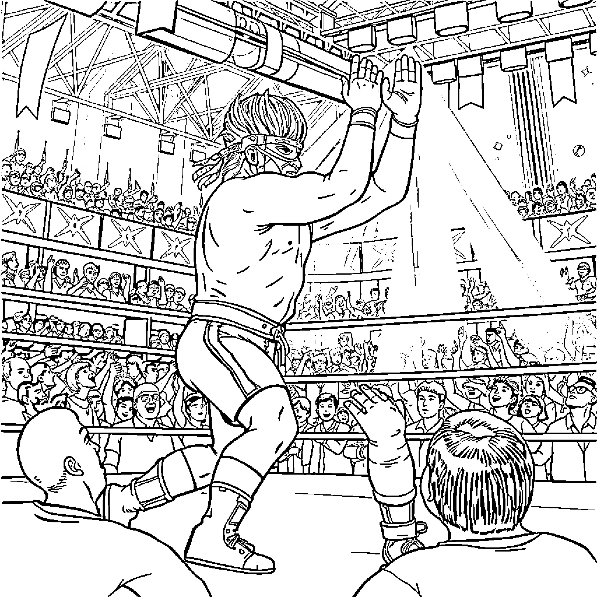 E. Honda's Intense Sumo Wrestling Performance Coloring Page (free black-and-white line drawing printable PDF for all, from beginners to advanced learners, including children, teens, adults, and seniors)