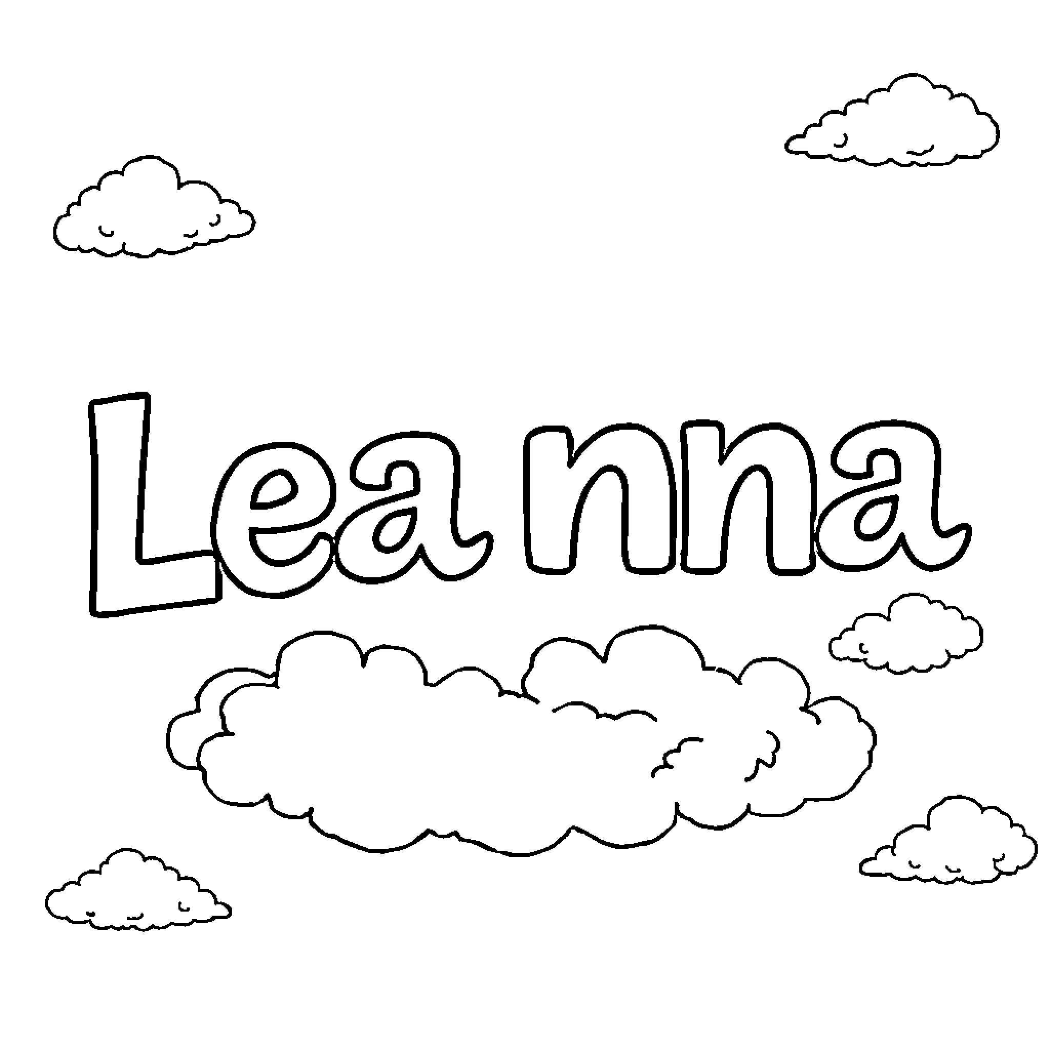 Leanna surrounded by clouds Coloring Page (free black-and-white line drawing printable PDF for all, from beginners to advanced learners, including children, teens, adults, and seniors)
