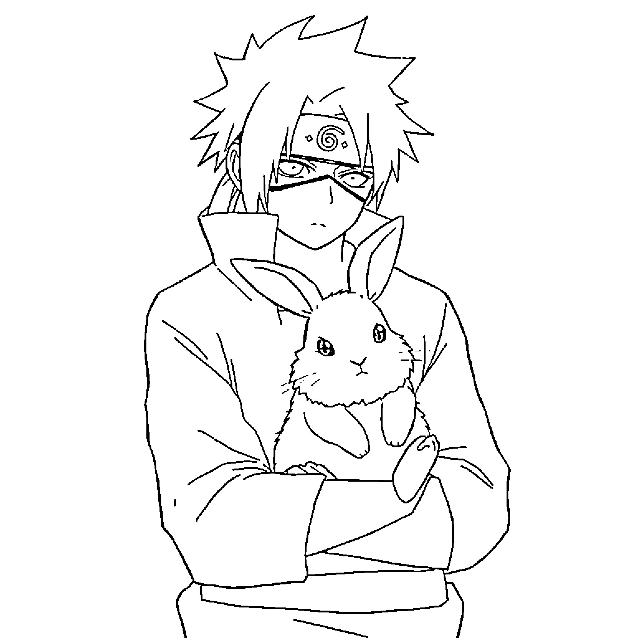 Itachi and His Furry Companion Coloring Page (free black-and-white line drawing printable PDF for all, from beginners to advanced learners, including children, teens, adults, and seniors)