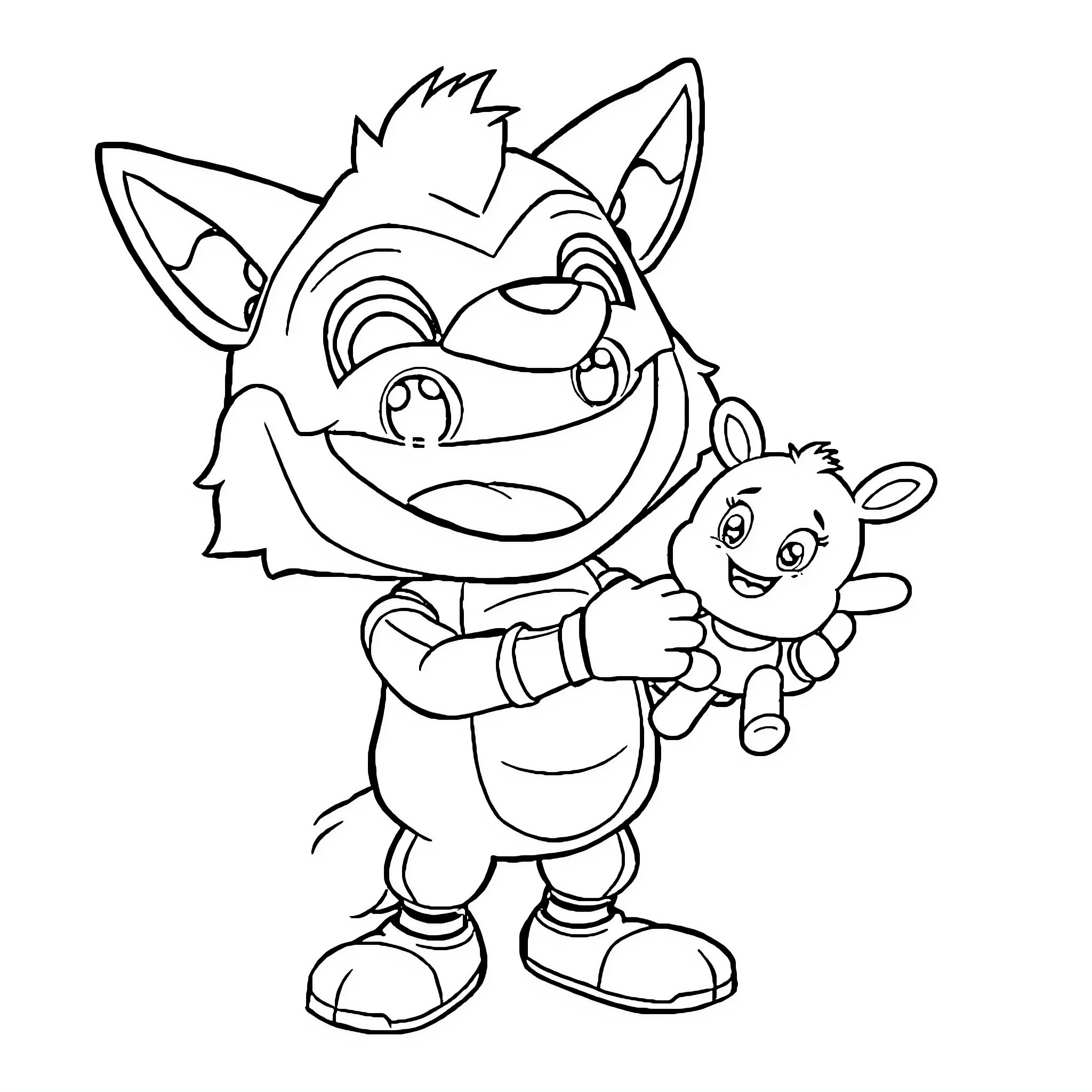 Funtime Foxy's Playful Antics with Toy Companion Coloring Page (free black-and-white line drawing printable PDF for all, from beginners to advanced learners, including children, teens, adults, and seniors)