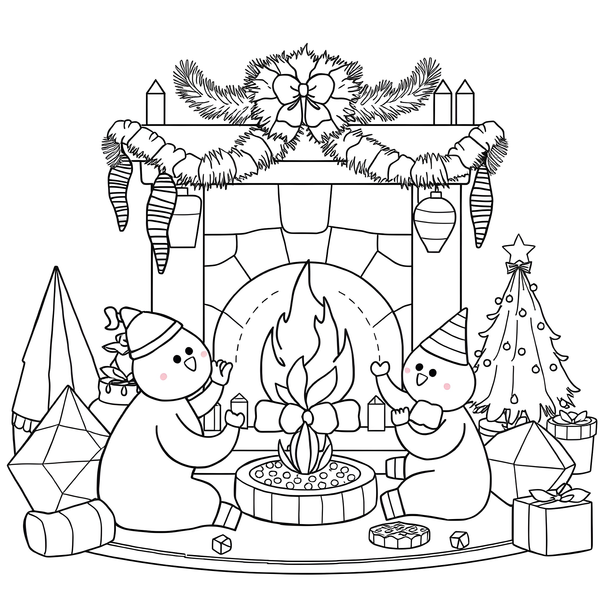 Geographic Form of Winter Holiday Celebrations Coloring Page (free black-and-white line drawing printable PDF for all, from beginners to advanced learners, including children, teens, adults, and seniors)