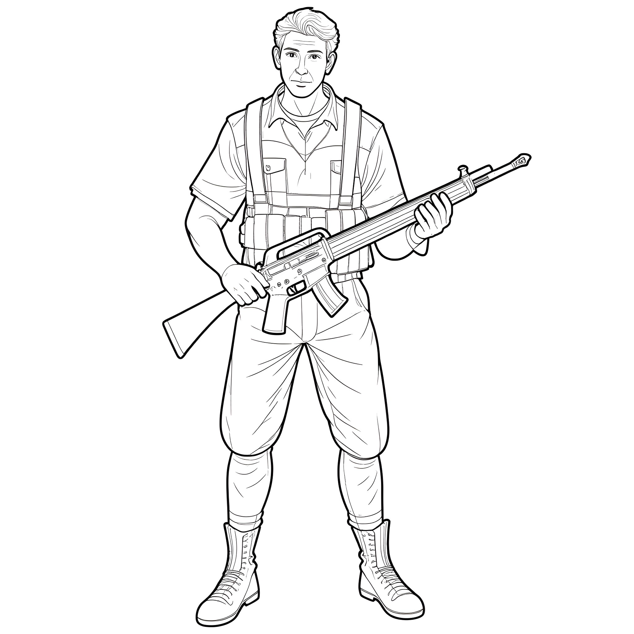 Sturmtruppe Soldier in Combat Gear Coloring Page (free black-and-white line drawing printable PDF for all, from beginners to advanced learners, including children, teens, adults, and seniors)