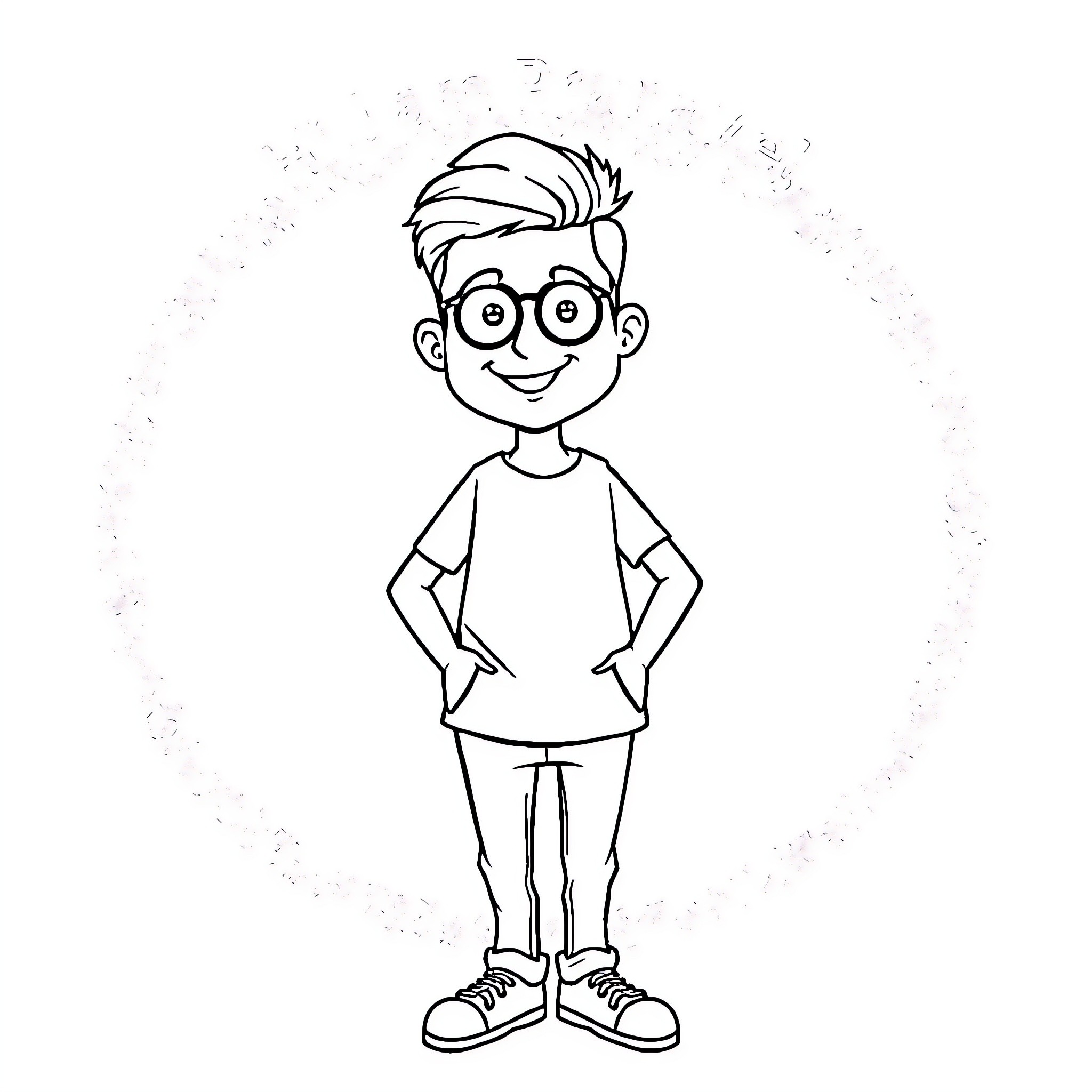 Pranav's Cheerful Illustration Coloring Page (free black-and-white line drawing printable PDF for all, from beginners to advanced learners, including children, teens, adults, and seniors)