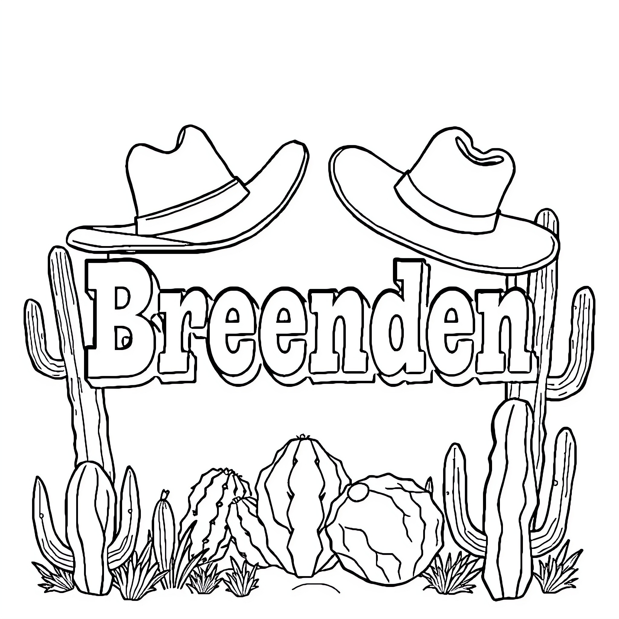 Breenden's Cowboy Adventure in the Desert Coloring Page (free black-and-white line drawing printable PDF for all, from beginners to advanced learners, including children, teens, adults, and seniors)