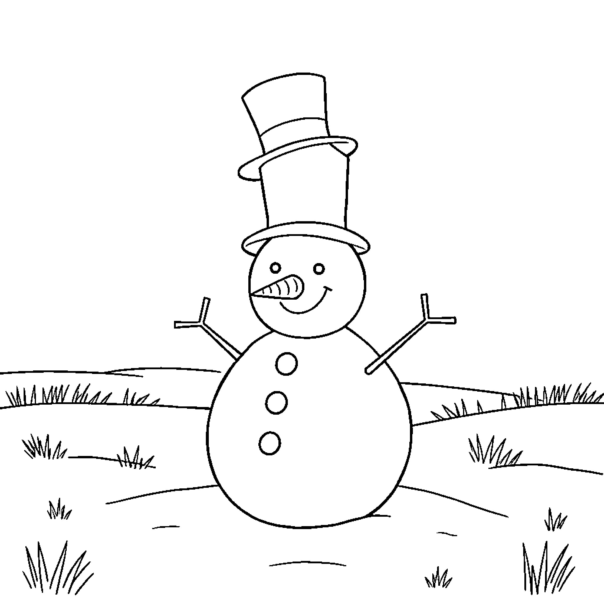 Snowman Enjoying Winter Wonderland Coloring Page (free black-and-white line drawing printable PDF for all, from beginners to advanced learners, including children, teens, adults, and seniors)