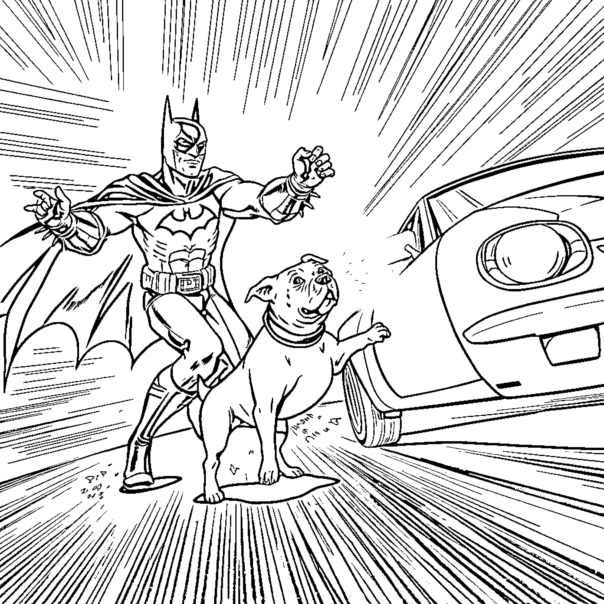 Batman fights crime alongside his loyal sidekick Coloring Page (free black-and-white line drawing printable PDF for all, from beginners to advanced learners, including children, teens, adults, and seniors)