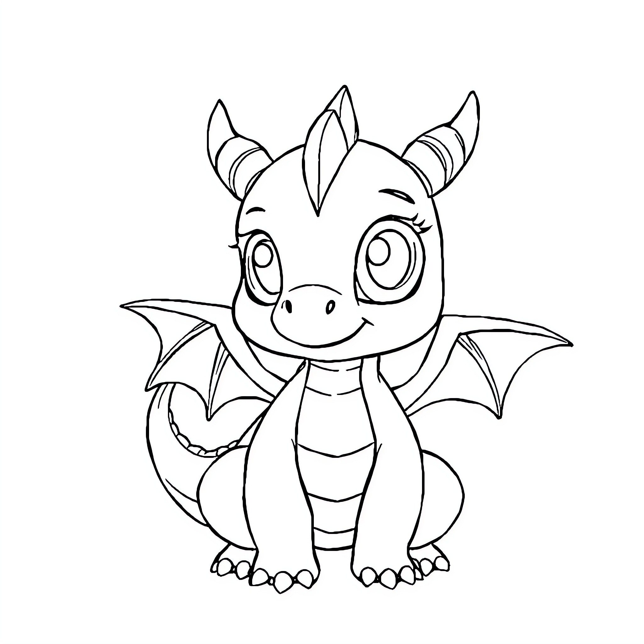 Dragon hatchling with playful expression Coloring Page (free black-and-white line drawing printable PDF for all, from beginners to advanced learners, including children, teens, adults, and seniors)