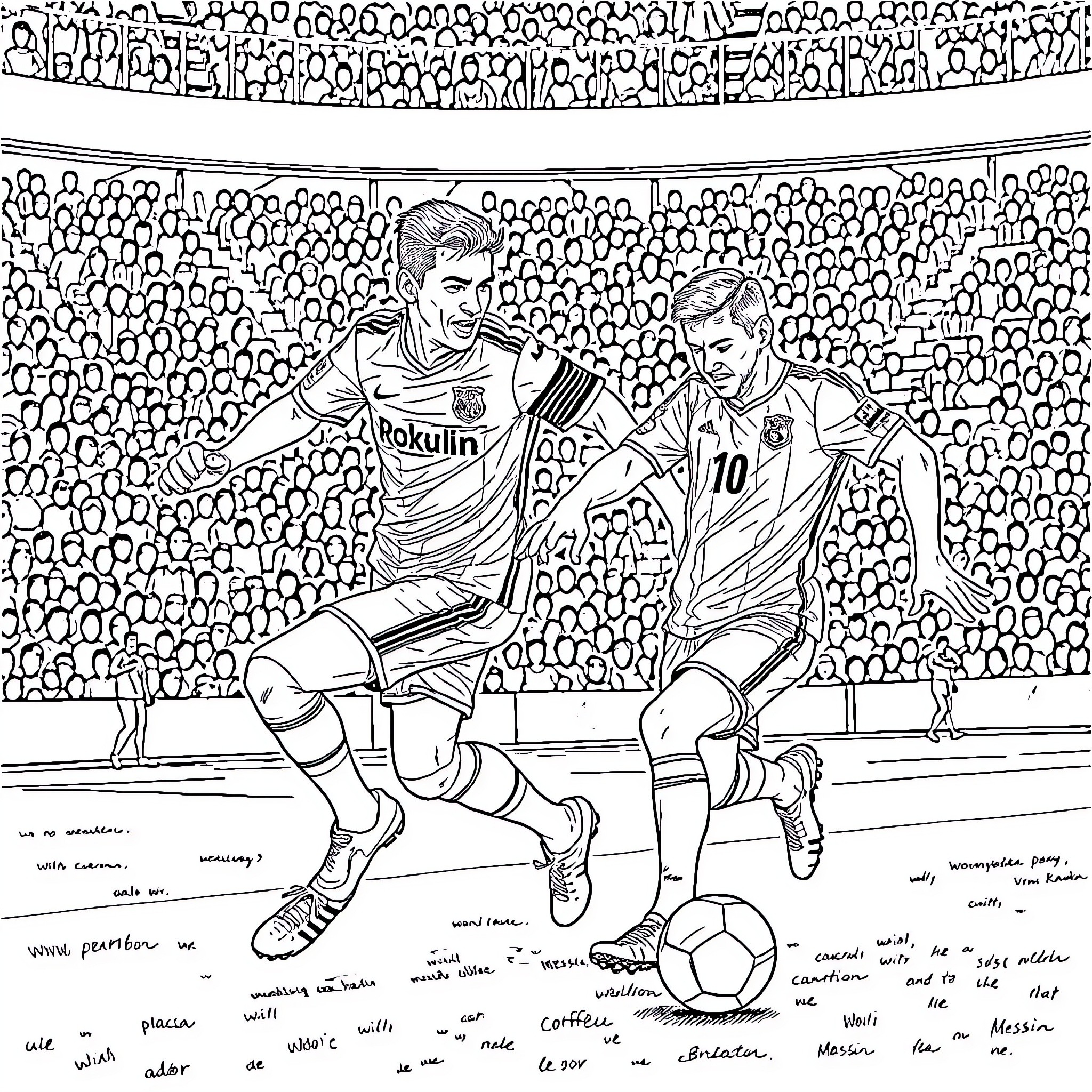 Ronaldo in action on the soccer field Coloring Page (free black-and-white line drawing printable PDF for all, from beginners to advanced learners, including children, teens, adults, and seniors)