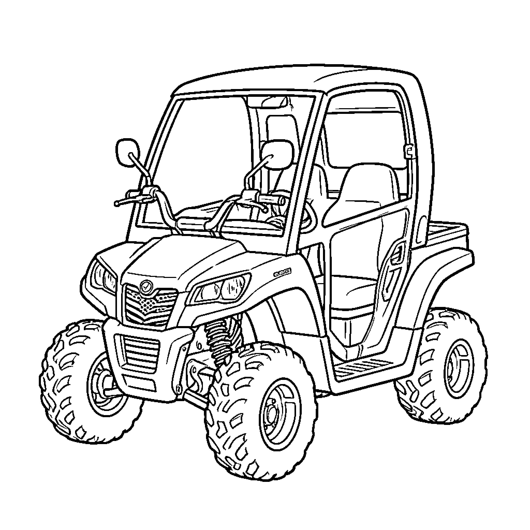 Four Wheeler Driving Through Outdoor Terrain Coloring Page (free black-and-white line drawing printable PDF for all, from beginners to advanced learners, including children, teens, adults, and seniors)