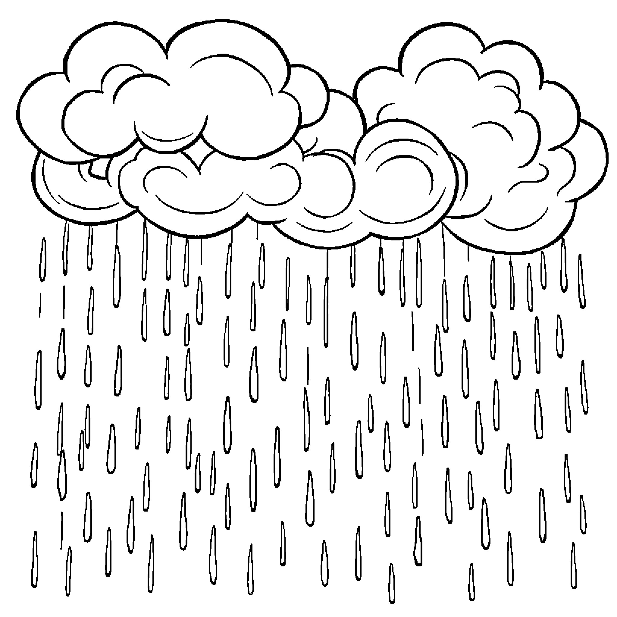 Weather clouds showering heavy rain Coloring Page (free black-and-white line drawing printable PDF for all, from beginners to advanced learners, including children, teens, adults, and seniors)