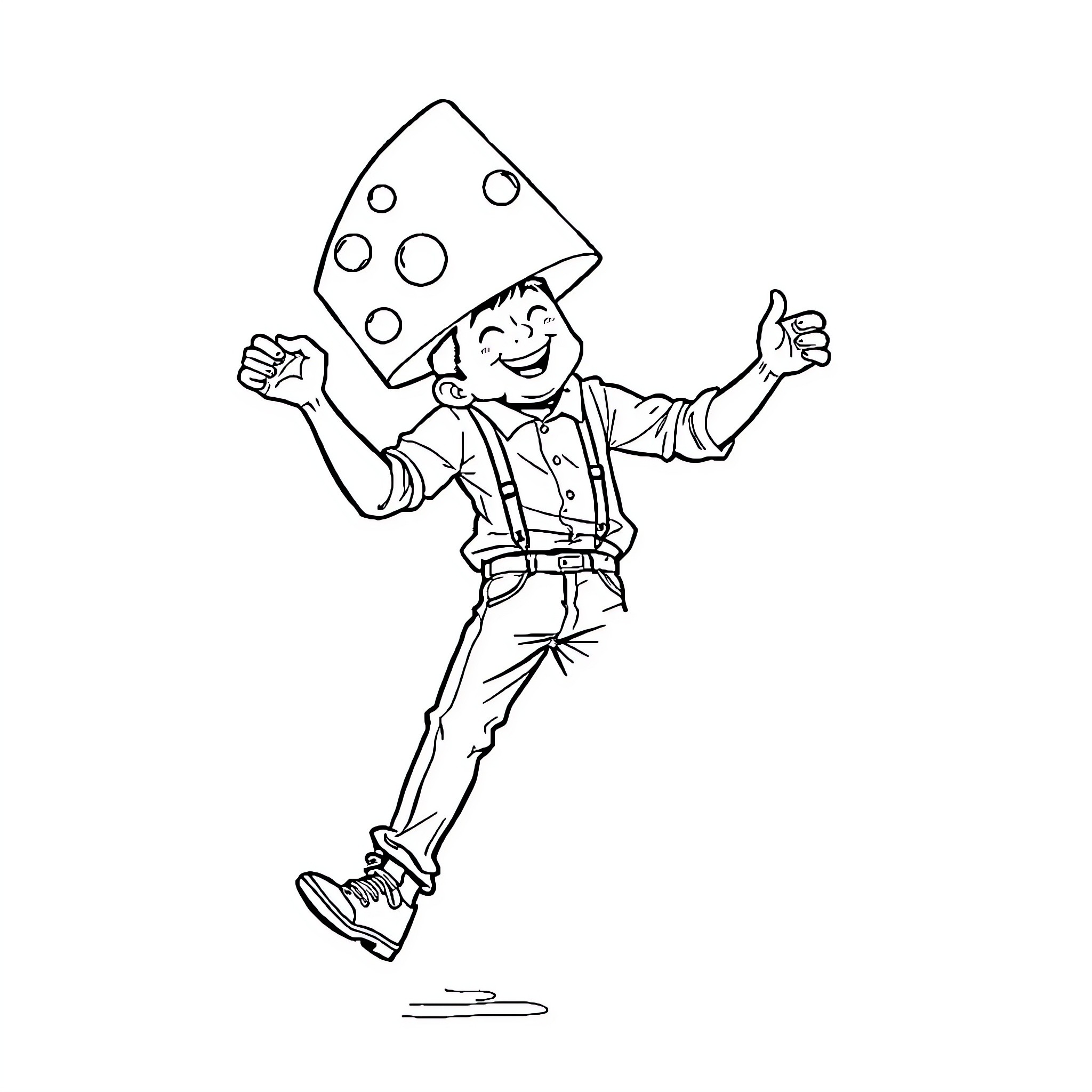 Man joyfully jumping with rocket backpack Coloring Page (free black-and-white line drawing printable PDF for all, from beginners to advanced learners, including children, teens, adults, and seniors)