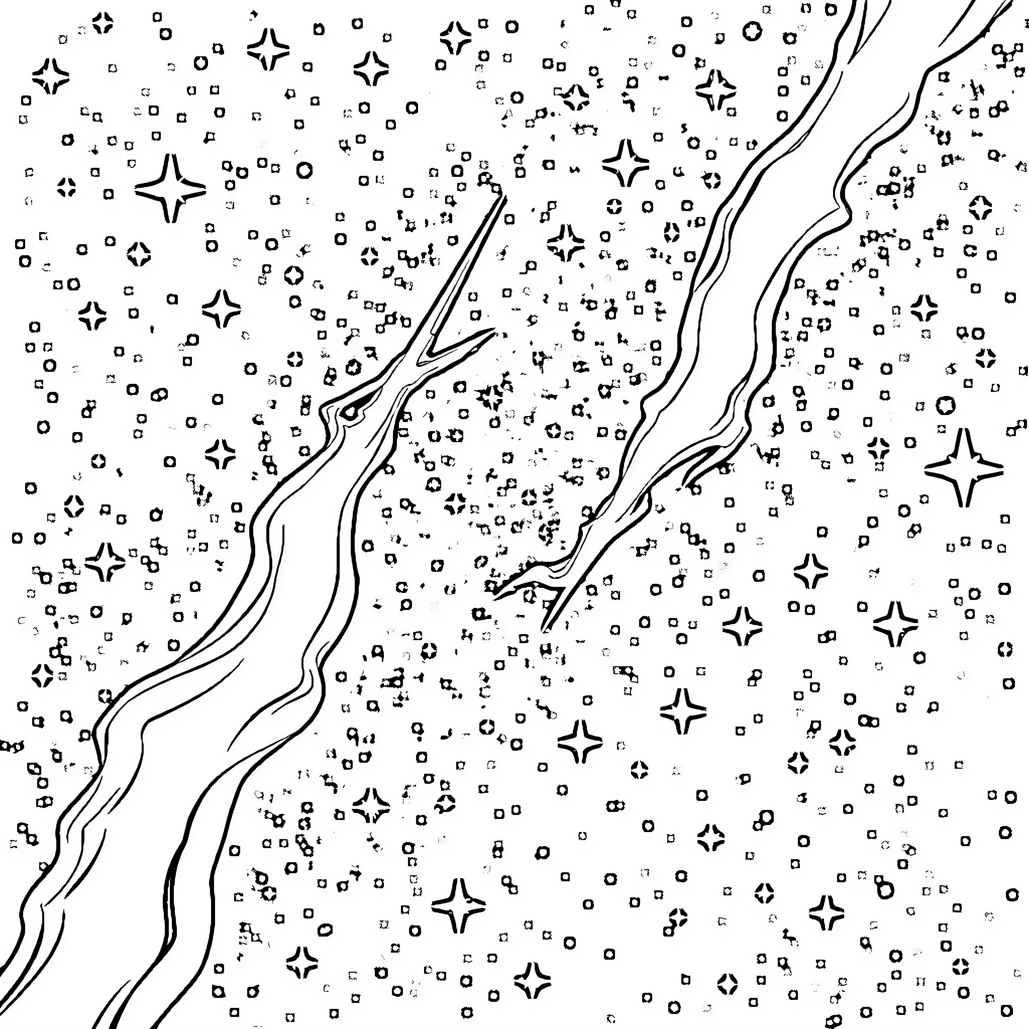 Space filled with cosmic stars and celestial formations Coloring Page (free black-and-white line drawing printable PDF for all, from beginners to advanced learners, including children, teens, adults, and seniors)