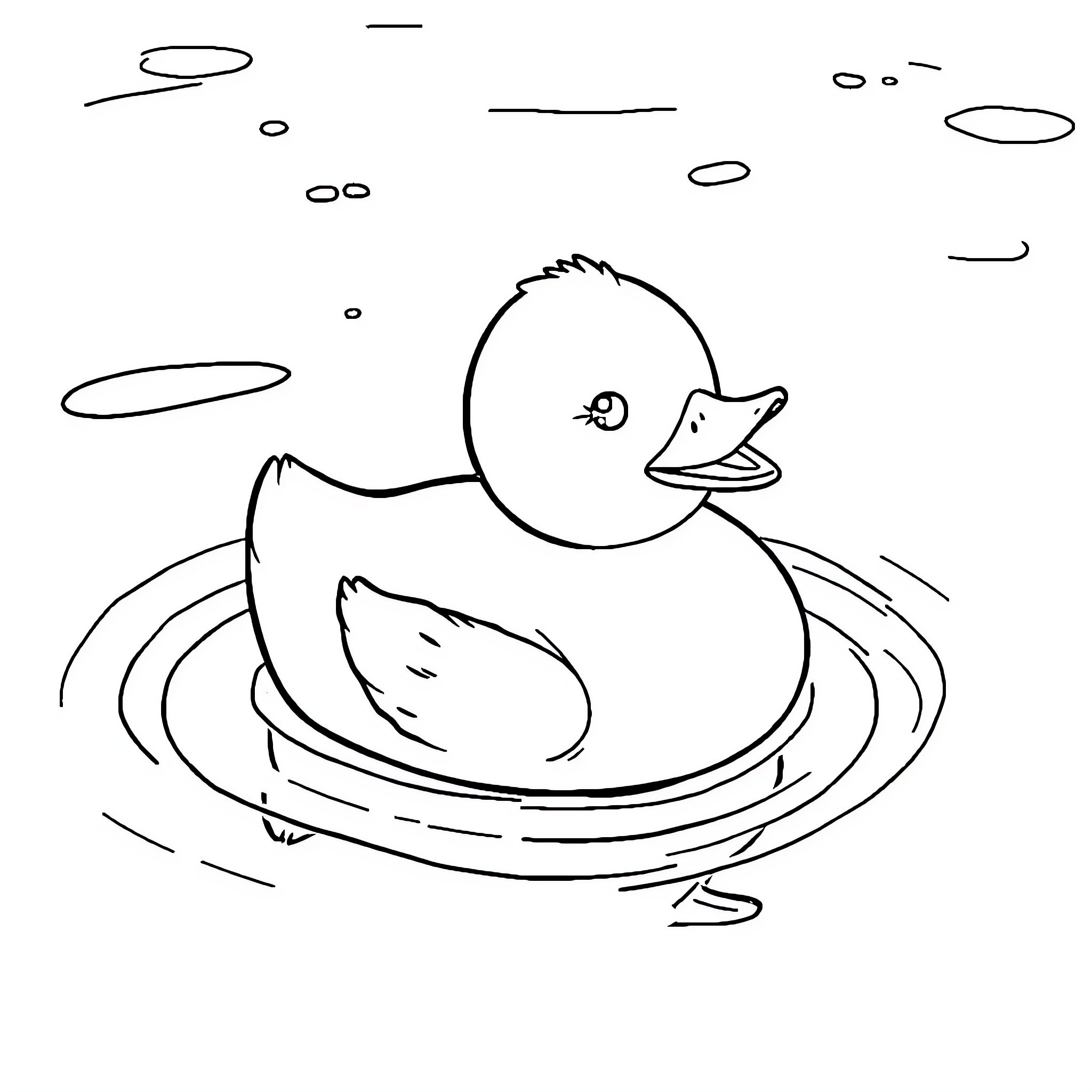 Rubber Duck swimming in the water Coloring Page (free black-and-white line drawing printable PDF for all, from beginners to advanced learners, including children, teens, adults, and seniors)